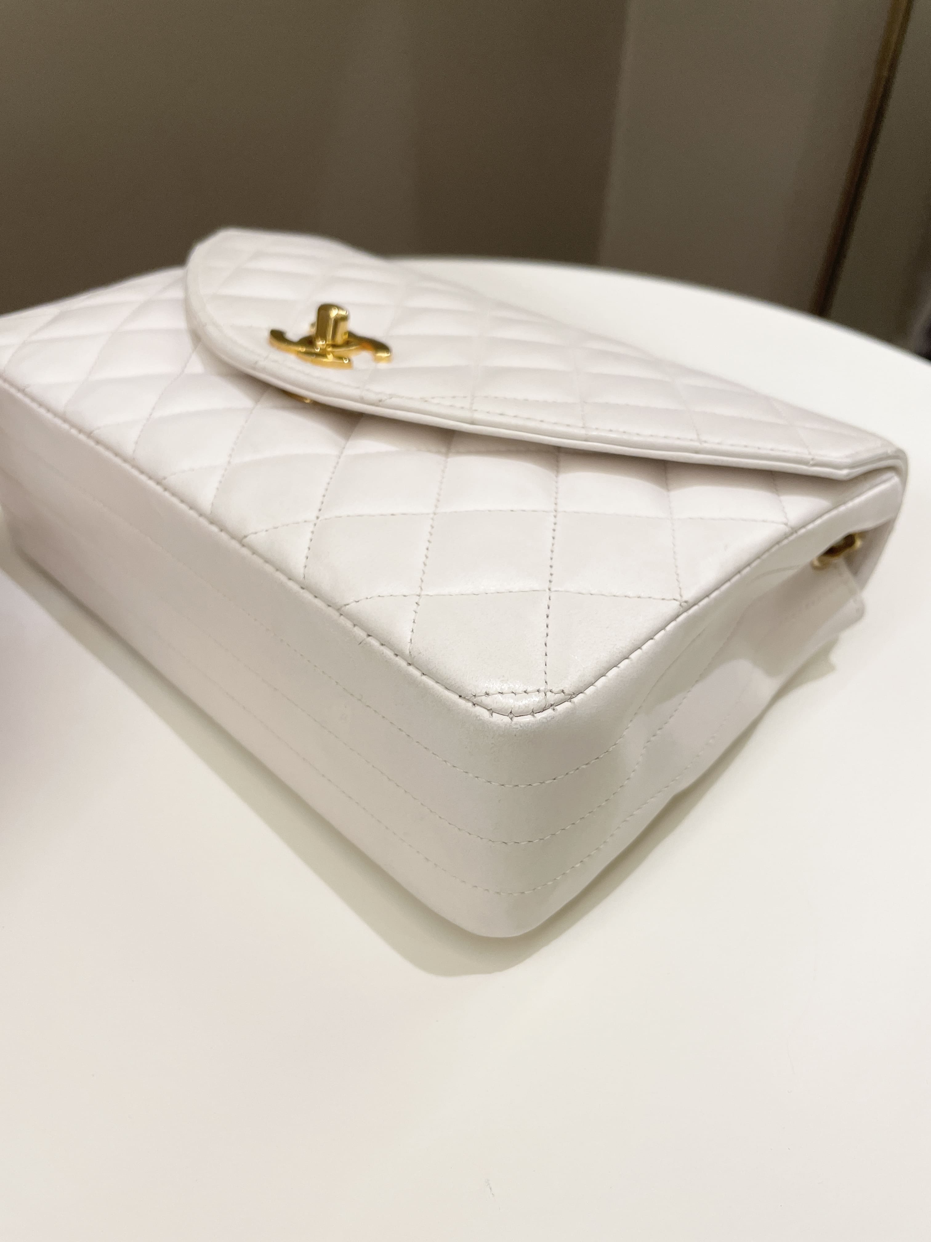 Chanel Vintage Quilted Flap Bag White Lambskin