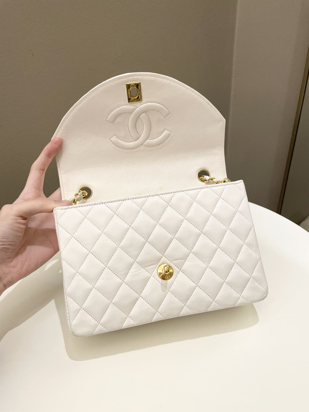 Chanel Vintage Quilted Flap Bag White Lambskin