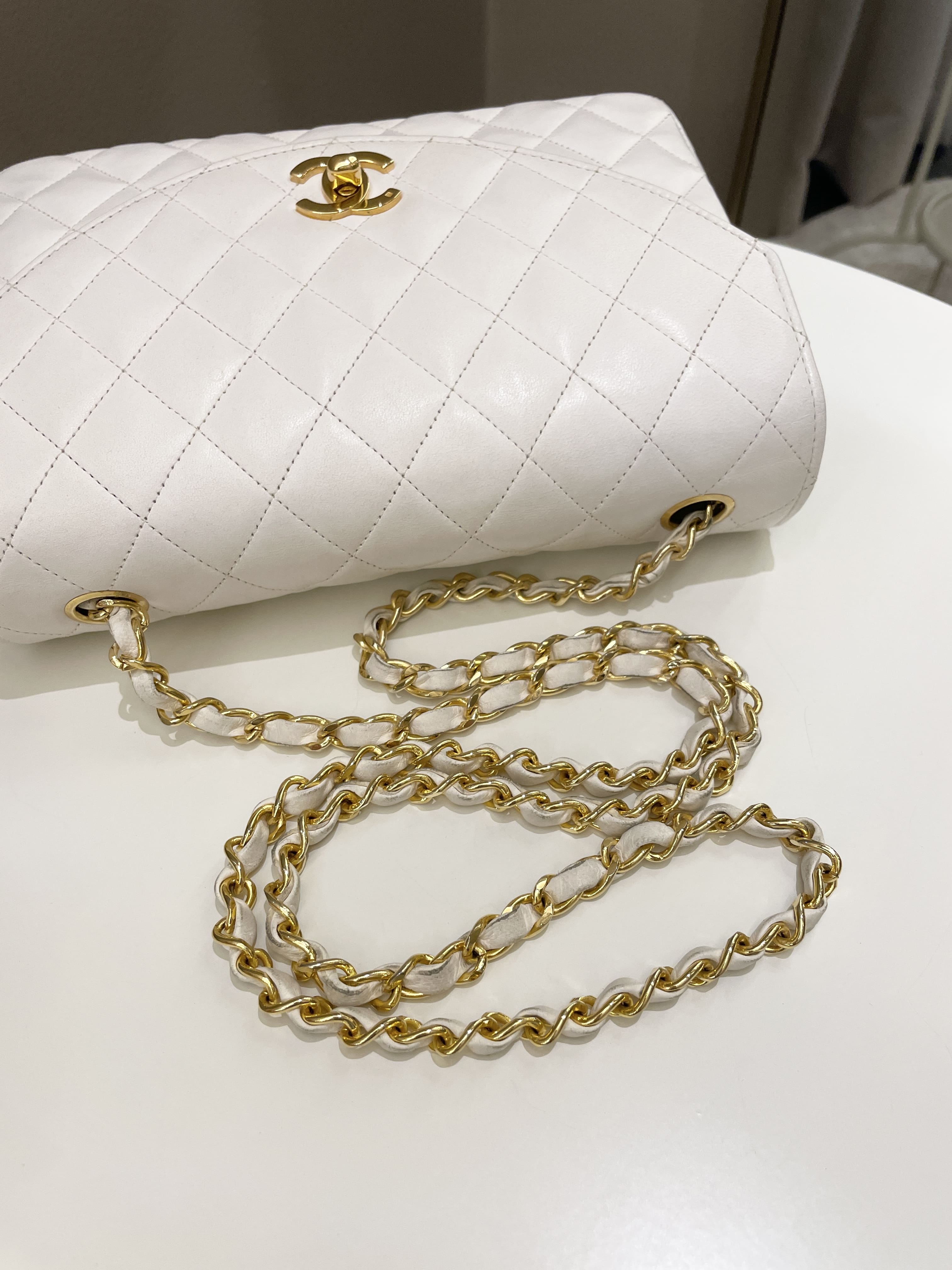 Chanel Vintage Quilted Flap Bag White Lambskin