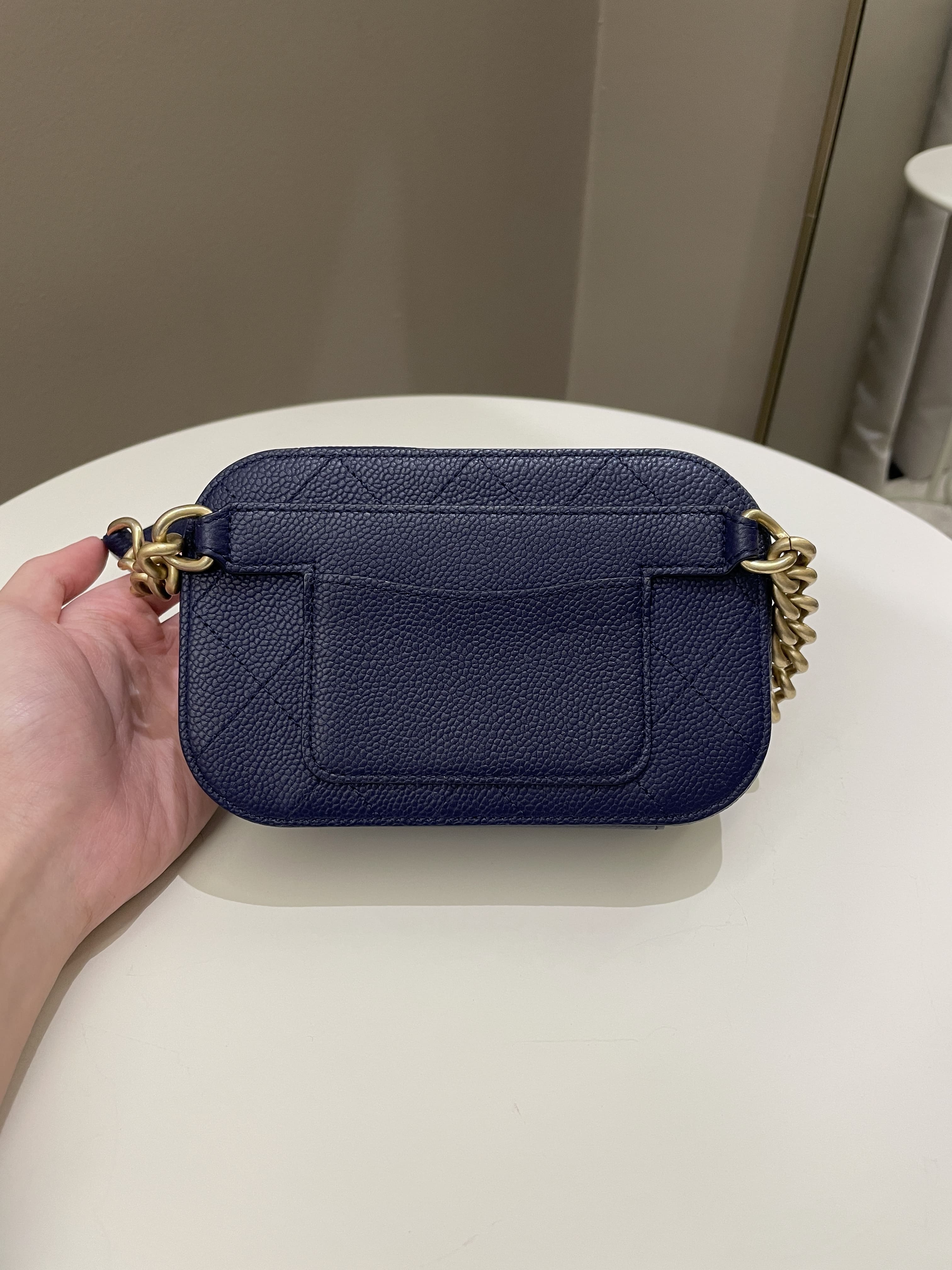 Chanel Cc Quilted Belt Bag Blue Caviar