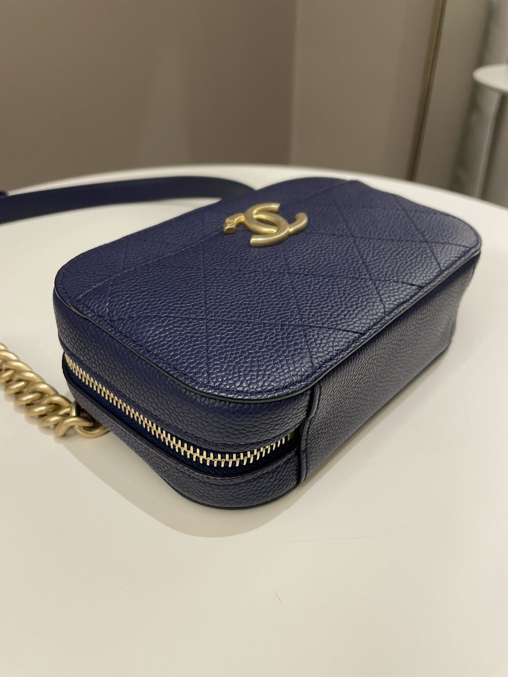 Chanel Cc Quilted Belt Bag Blue Caviar