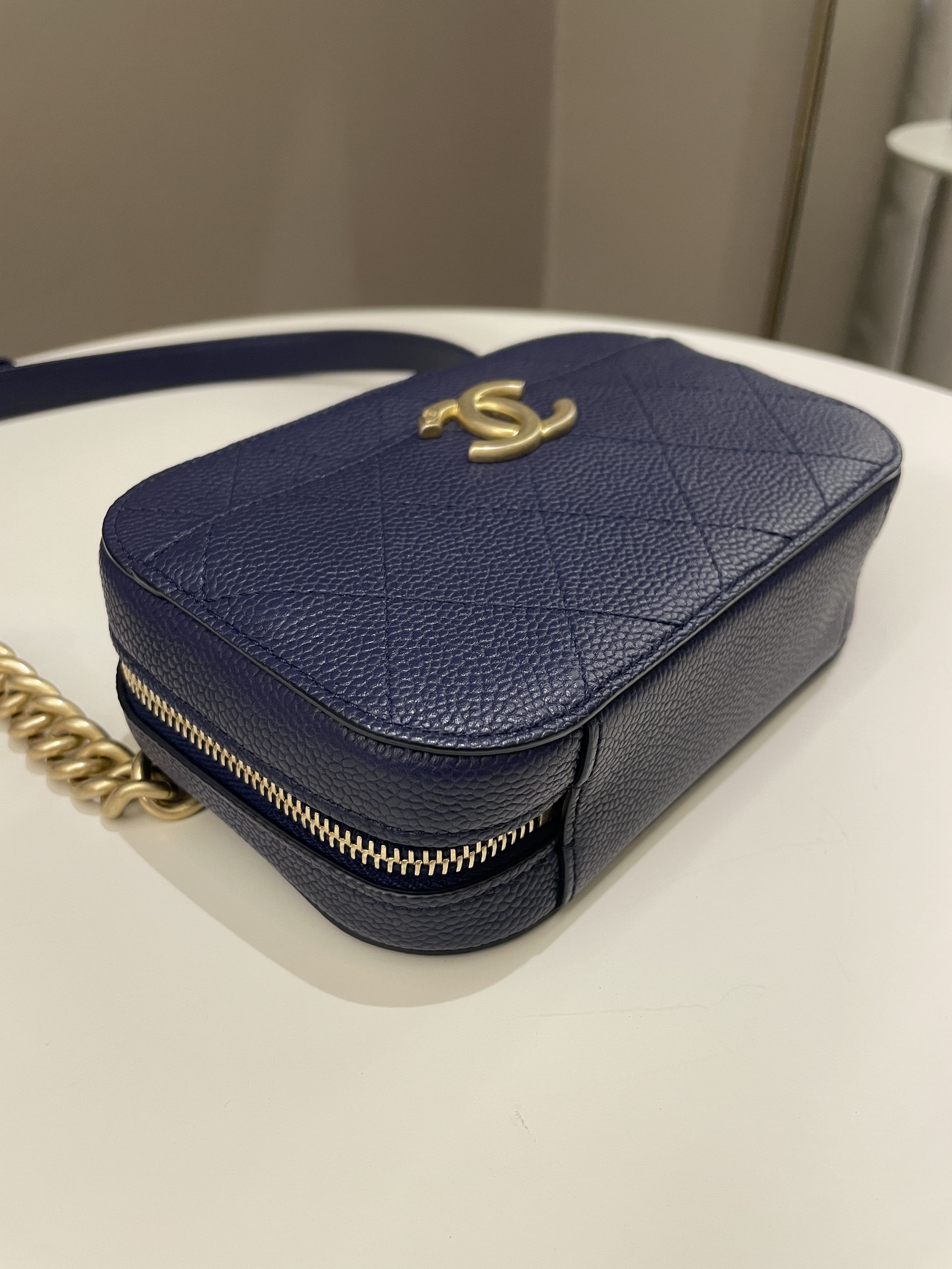 Chanel Cc Quilted Belt Bag Blue Caviar