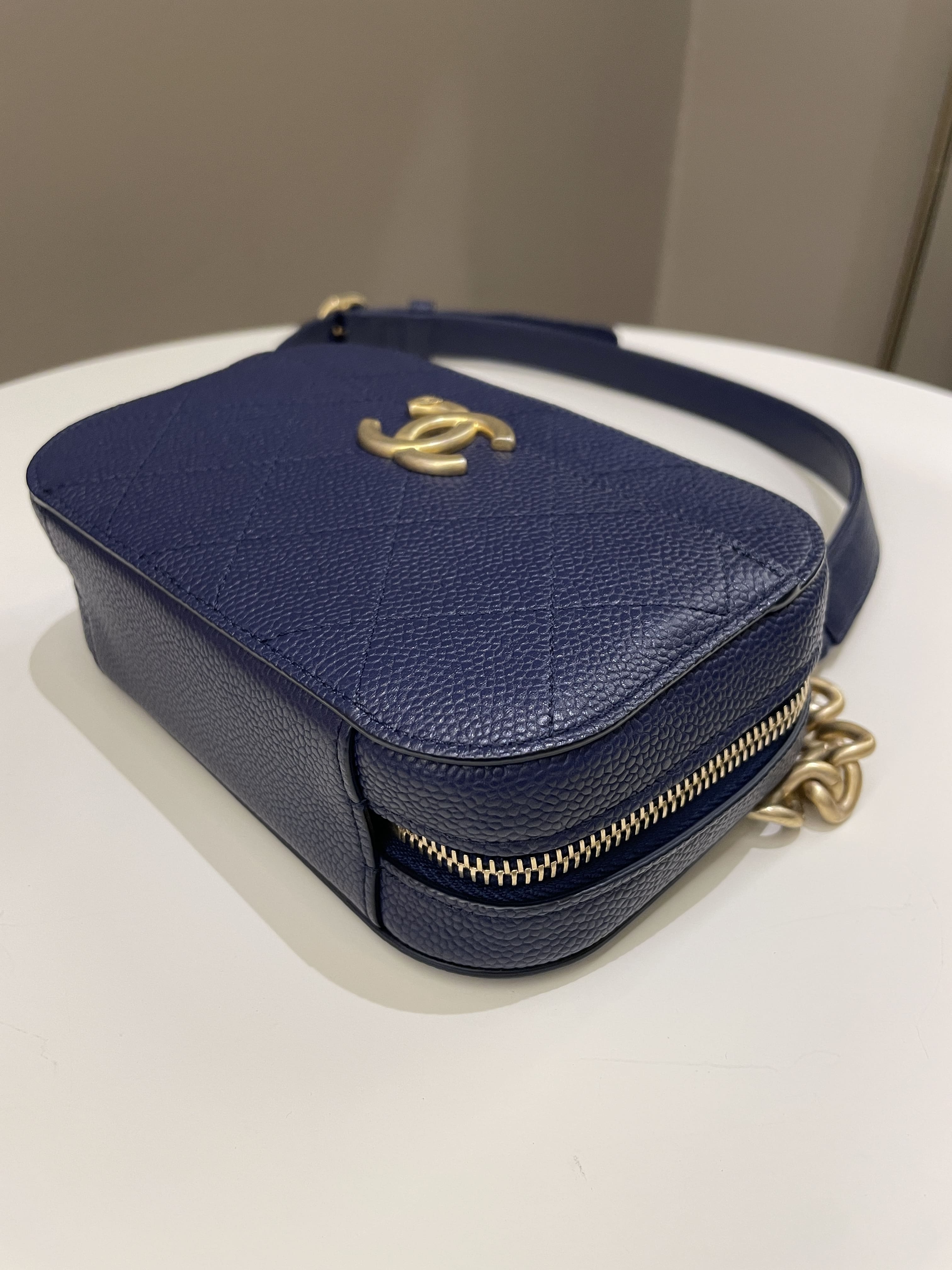 Chanel Cc Quilted Belt Bag Blue Caviar