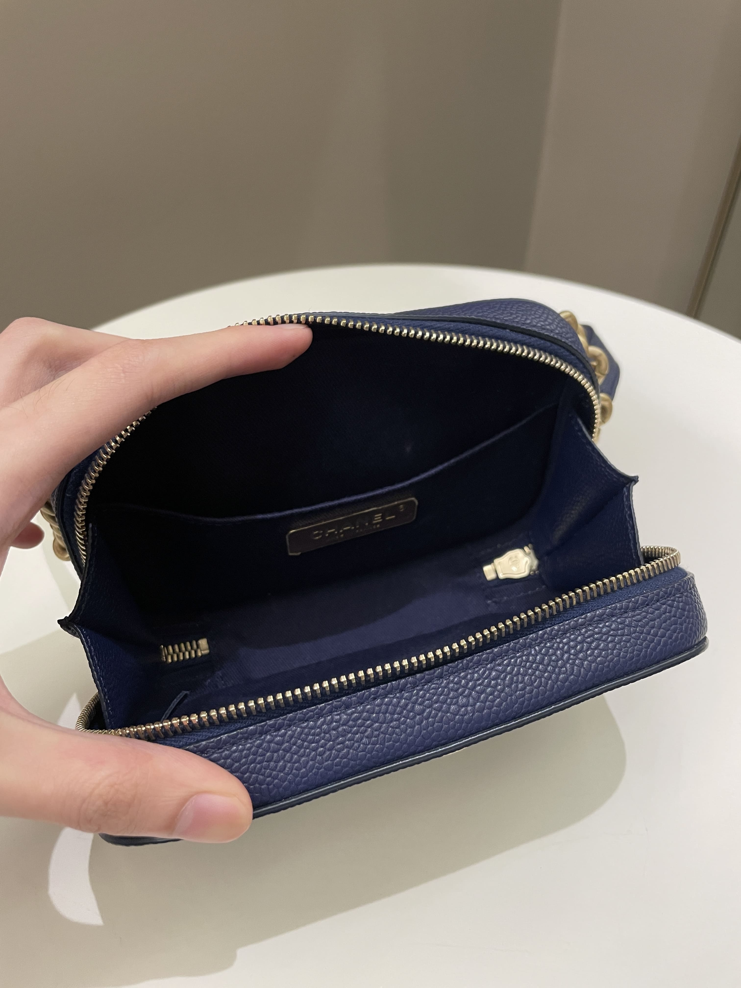 Chanel Cc Quilted Belt Bag Blue Caviar