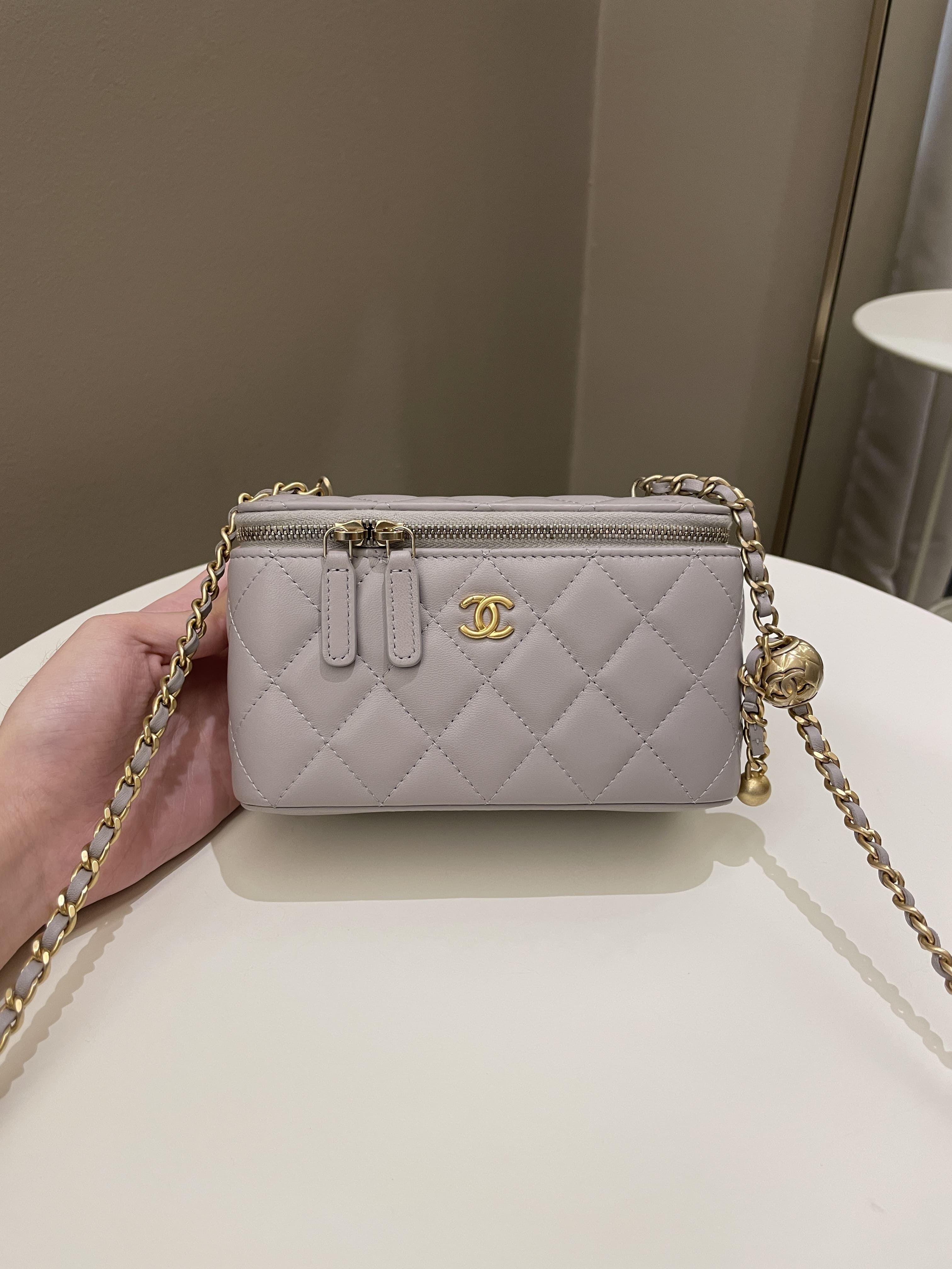 Chanel Quilted Pearl Crush Vanity Rectangular Grey Lambskin