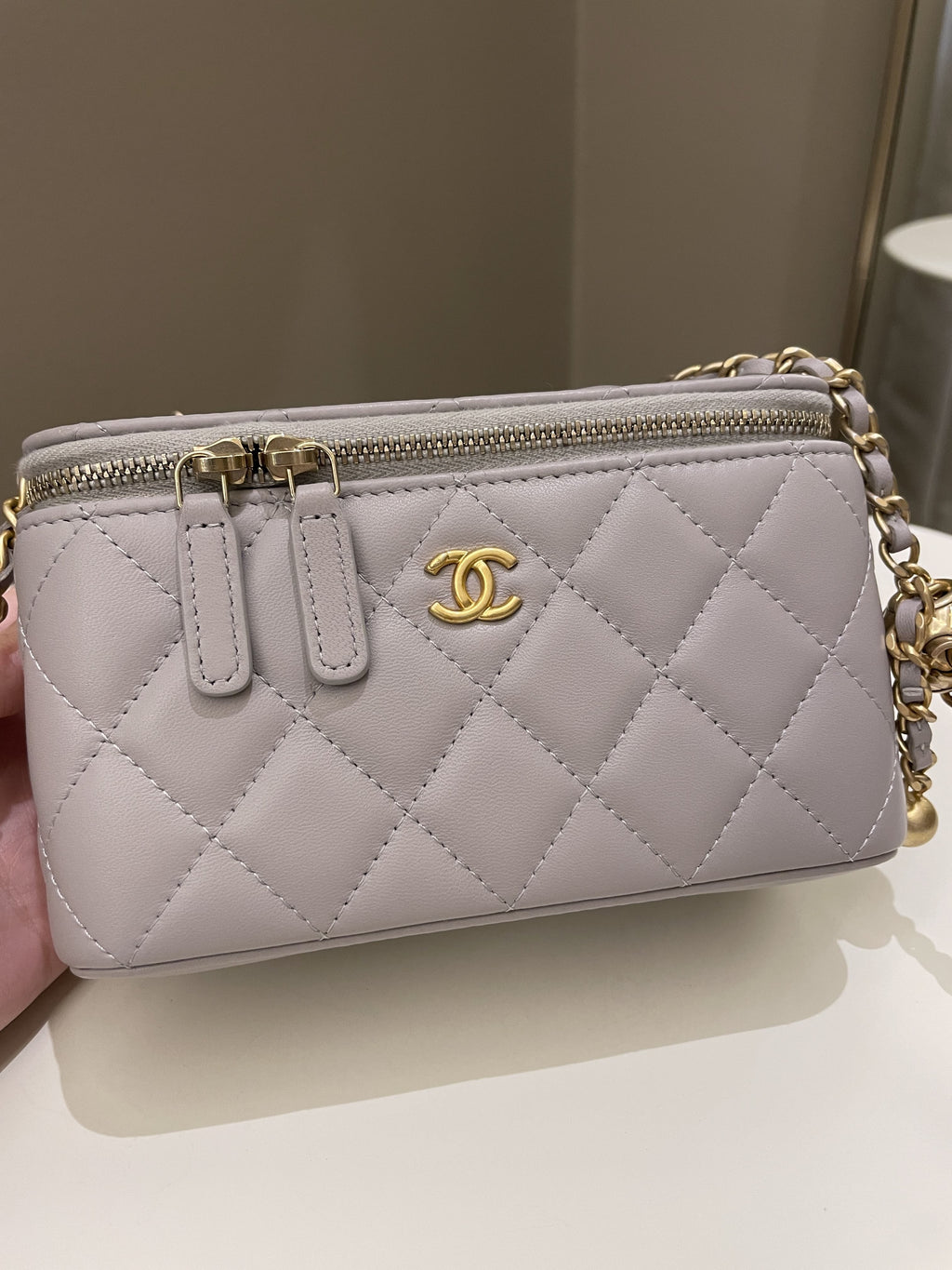 Chanel Quilted Pearl Crush Vanity Rectangular Grey Lambskin