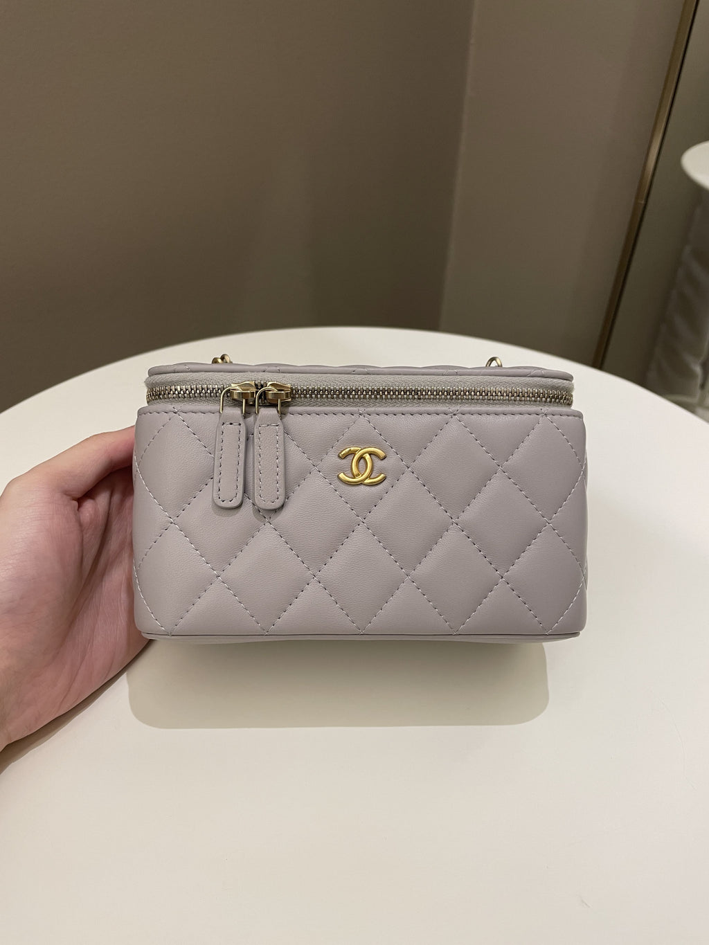 Chanel Quilted Pearl Crush Vanity Rectangular Grey Lambskin