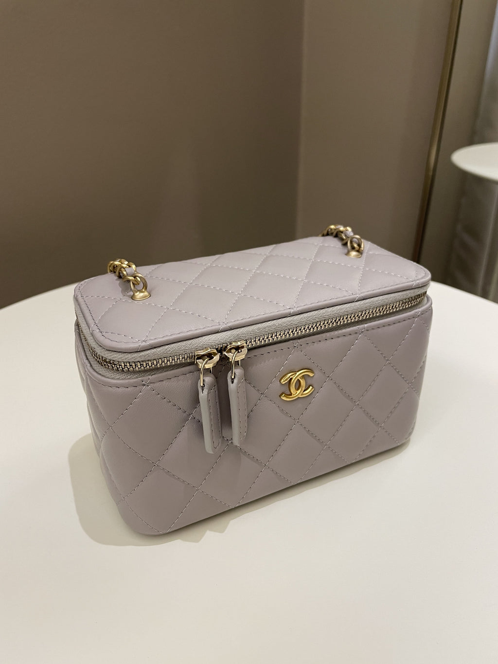 Chanel Quilted Pearl Crush Vanity Rectangular Grey Lambskin