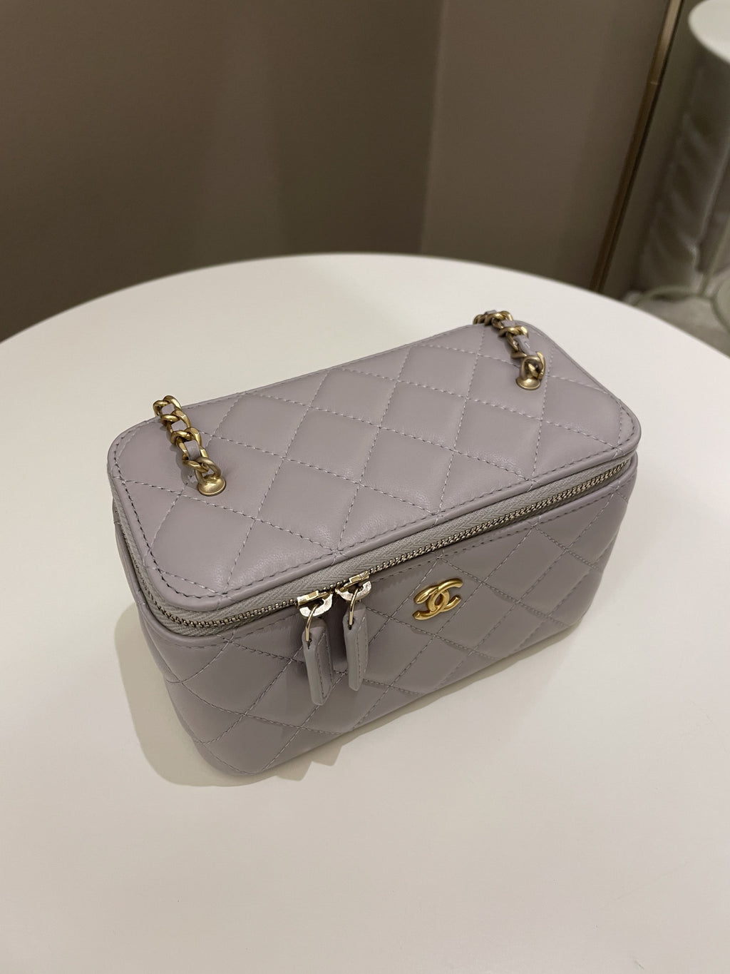 Chanel Quilted Pearl Crush Vanity Rectangular Grey Lambskin