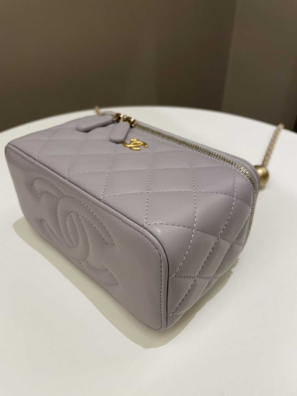 Chanel Quilted Pearl Crush Vanity Rectangular Grey Lambskin
