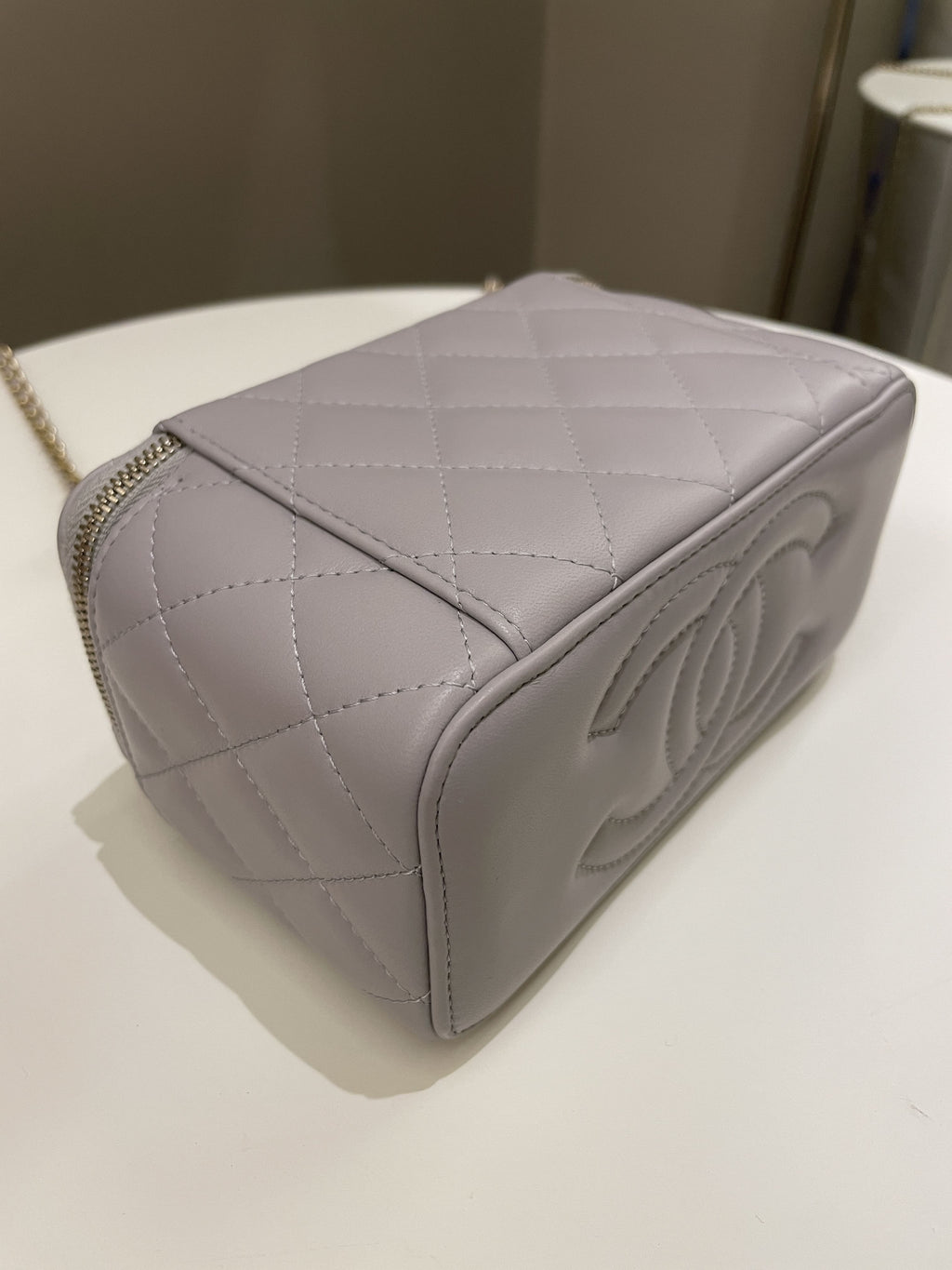 Chanel Quilted Pearl Crush Vanity Rectangular Grey Lambskin