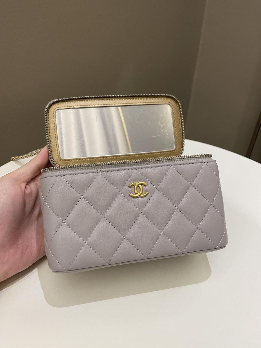 Chanel Quilted Pearl Crush Vanity Rectangular Grey Lambskin