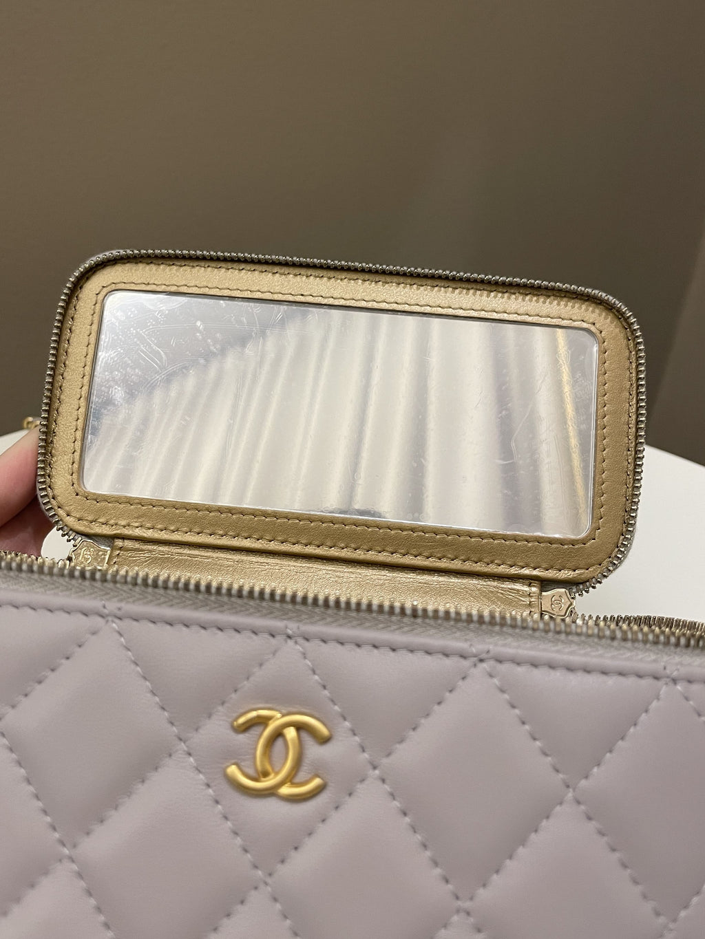 Chanel Quilted Pearl Crush Vanity Rectangular Grey Lambskin