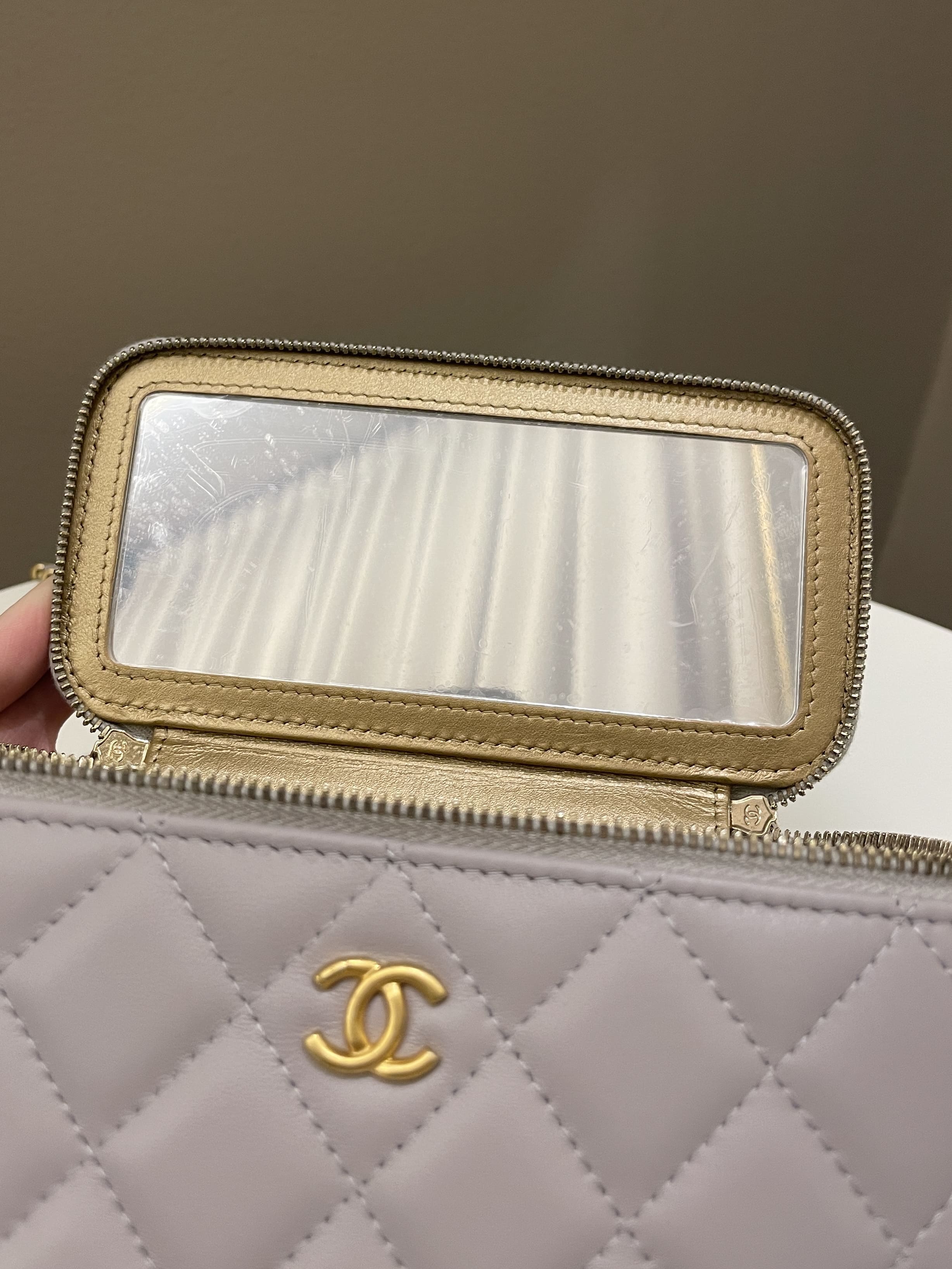 Chanel Quilted Pearl Crush Vanity Rectangular Grey Lambskin