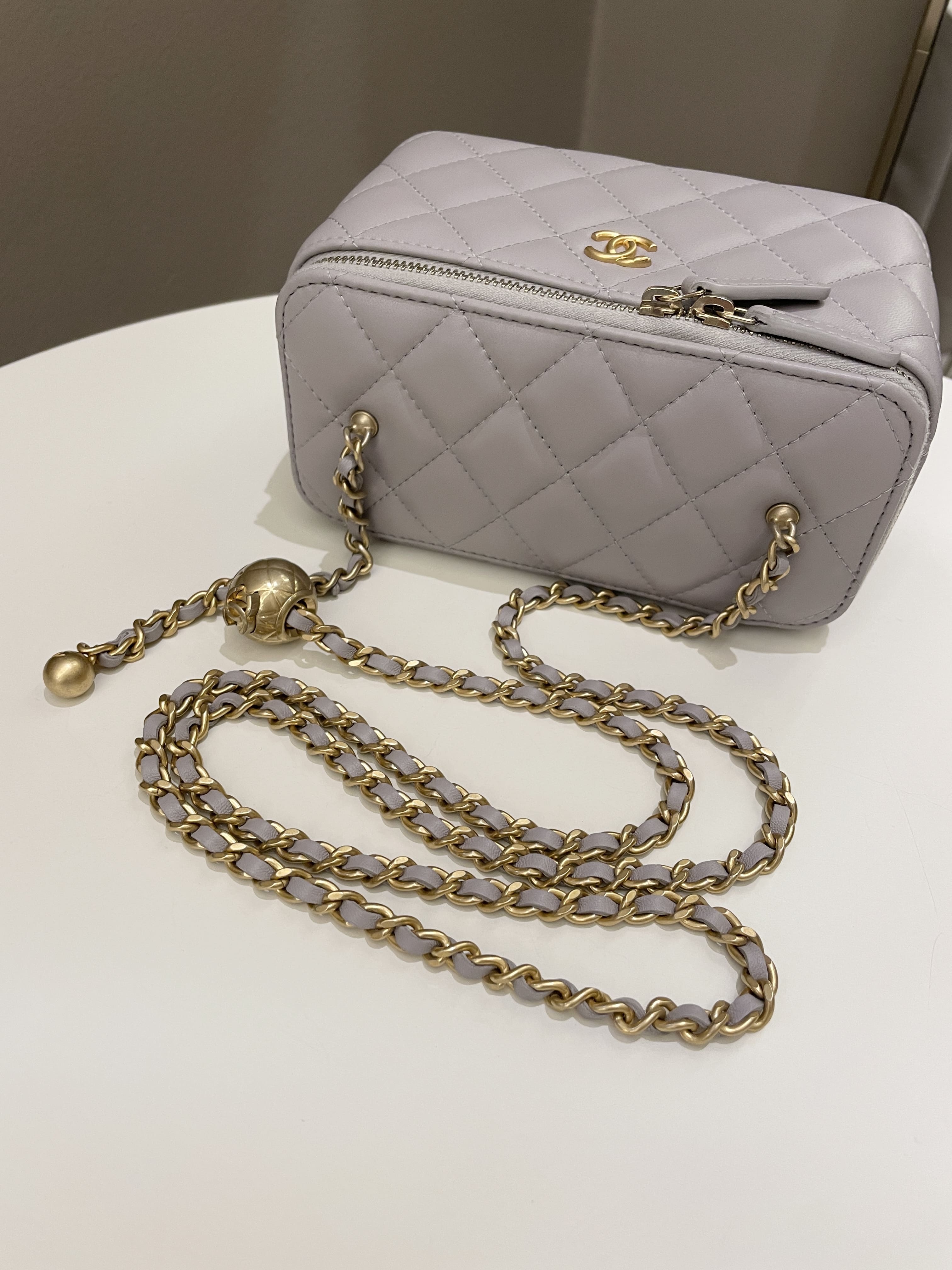 Chanel Quilted Pearl Crush Vanity Rectangular Grey Lambskin