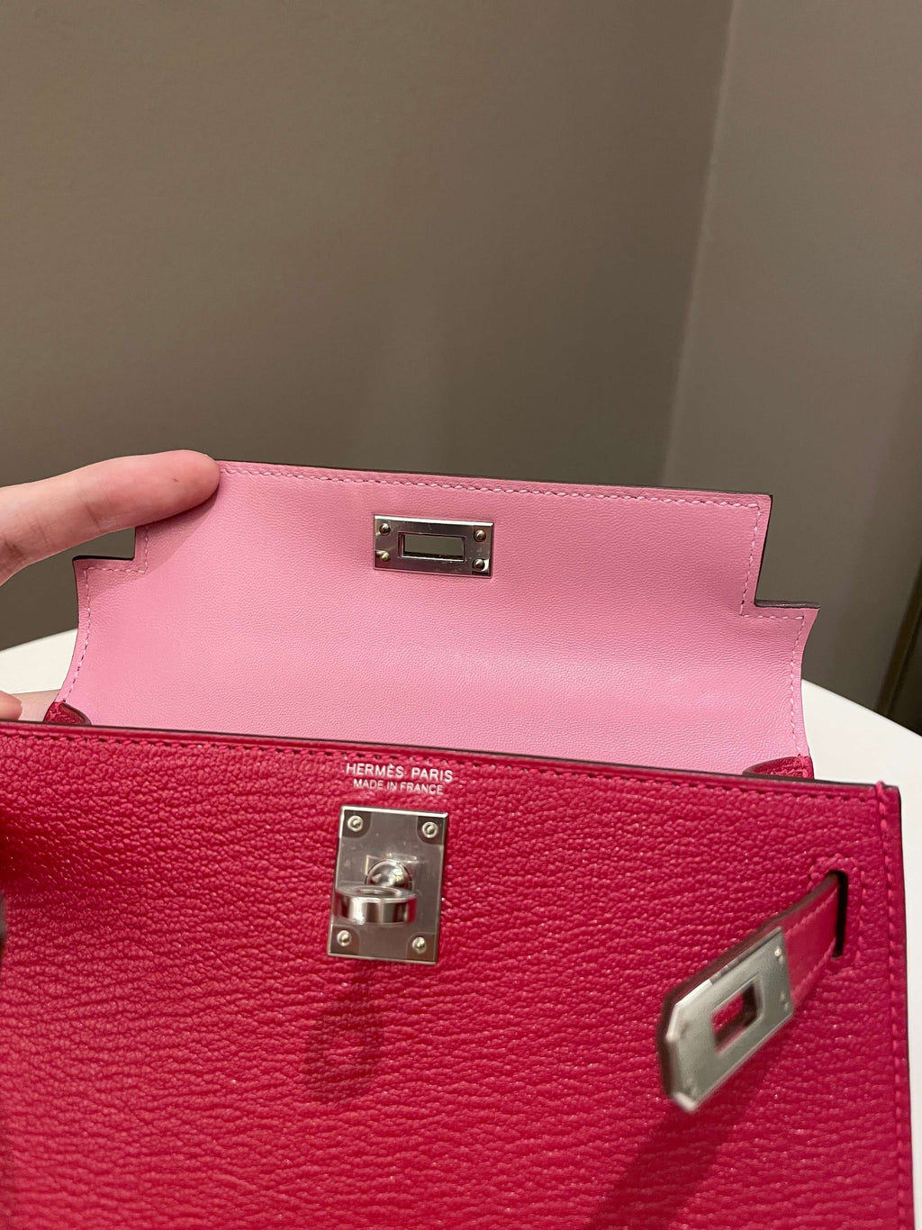 Hermes Mini Kelly 20 Rouge Casaque / Pink ChÃƒÆ’Ã‚Â¨vre