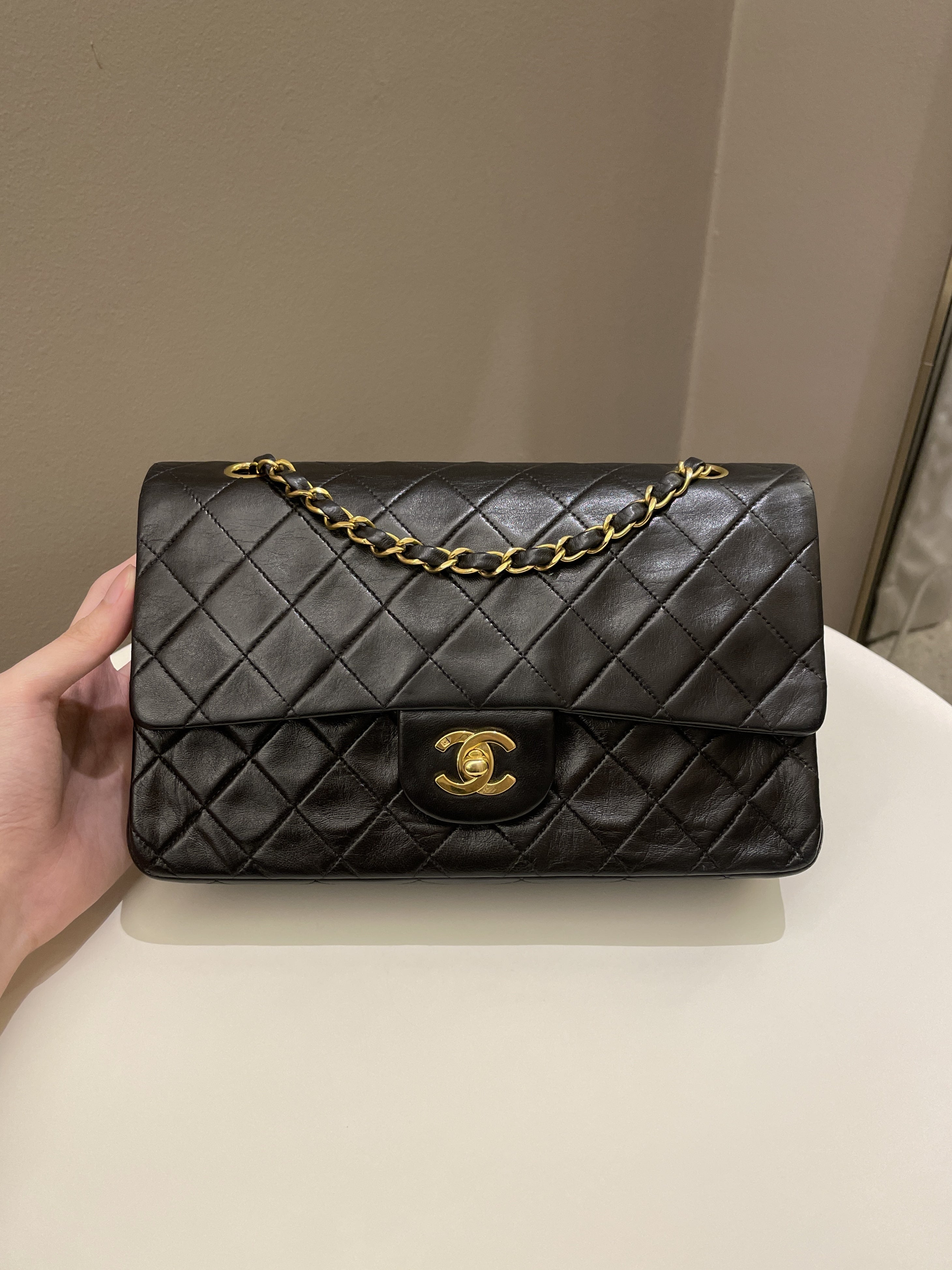 Chanel Vintage Classic Quilted Medium Double Flap Black Lambskin