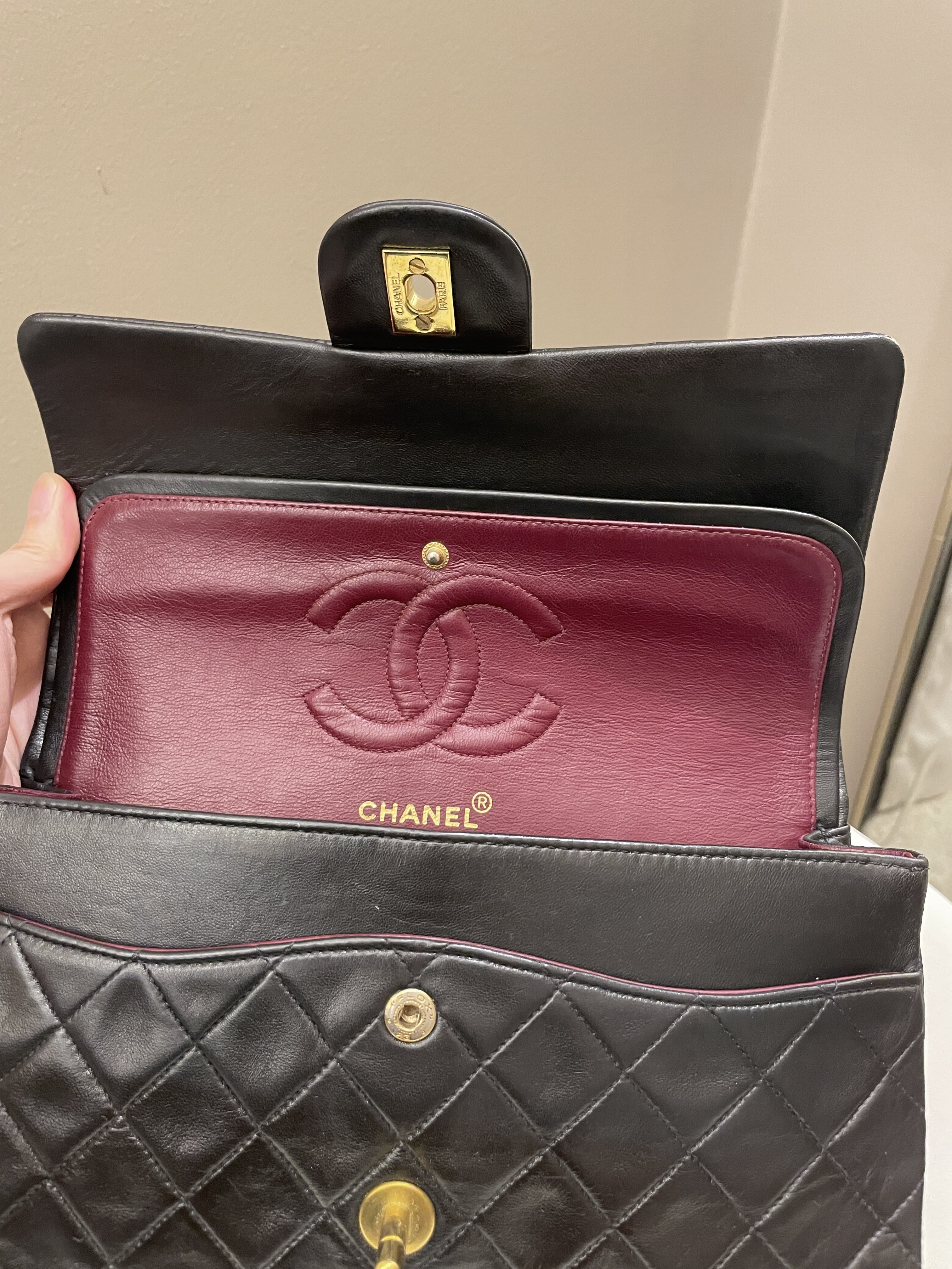Chanel Vintage Classic Quilted Medium Double Flap Black Lambskin
