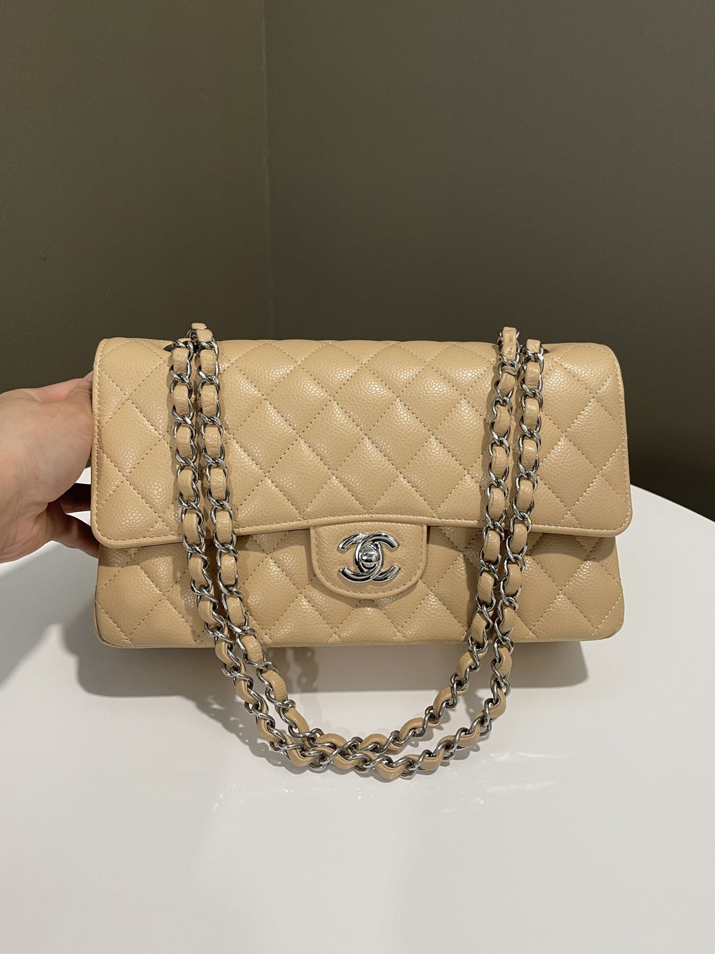 Chanel Classic Quilted Medium Double Flap Beige Claire