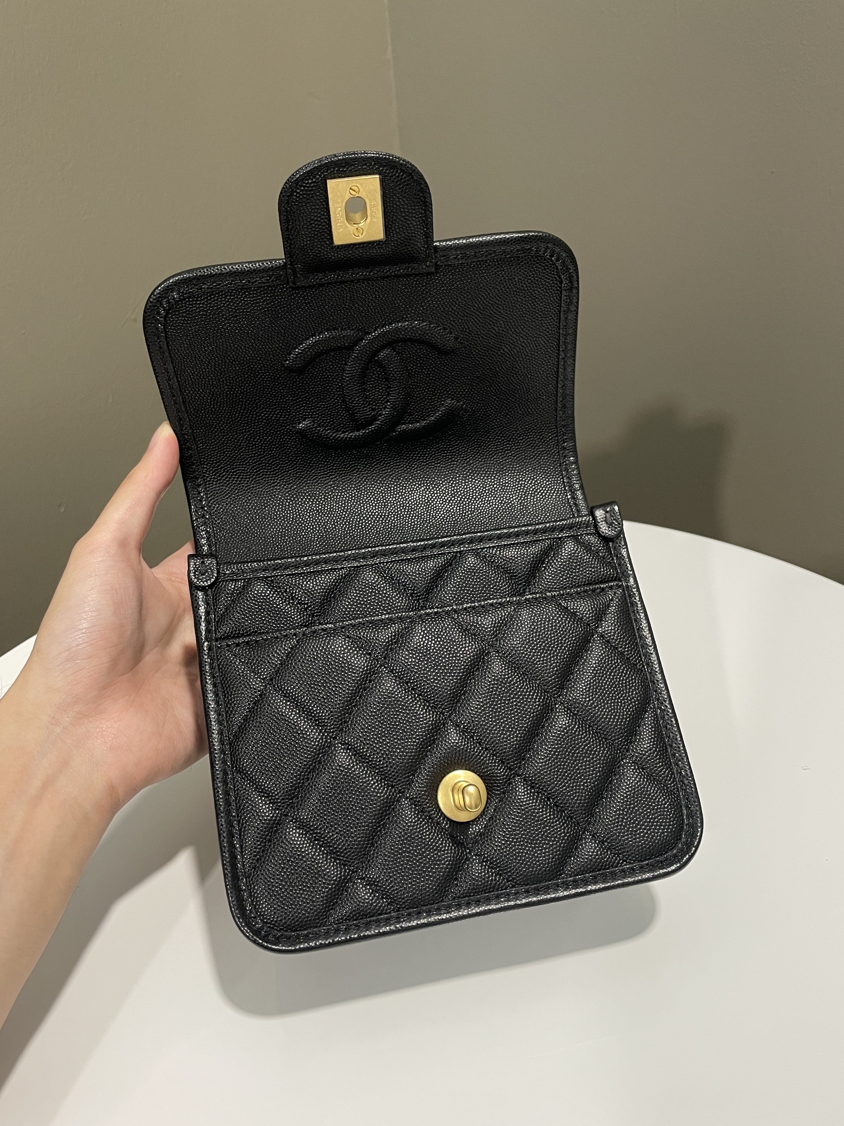Chanel 22K Flap with Top Handle Black Caviar