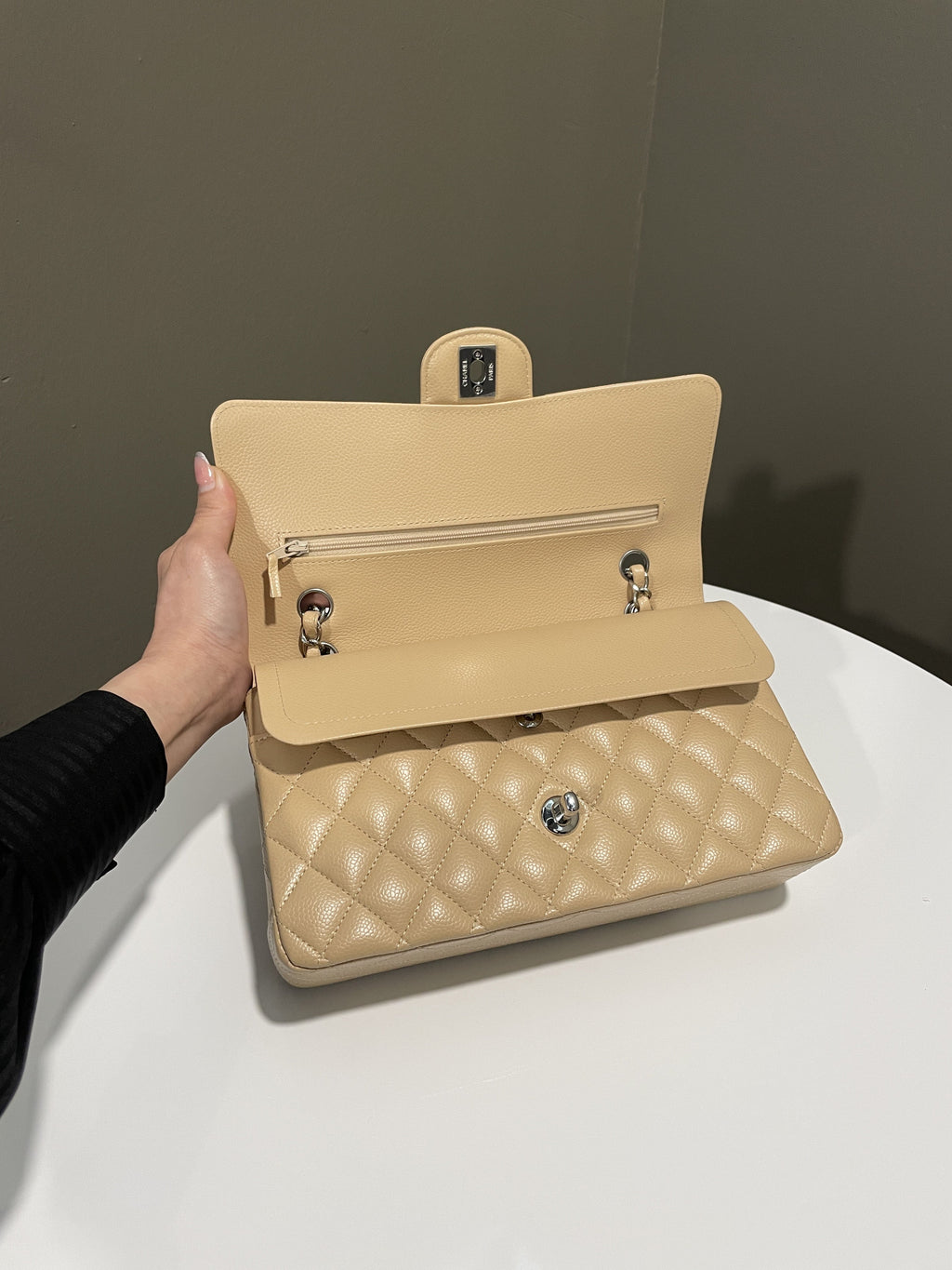 Chanel Classic Quilted Medium Double Flap Beige Claire