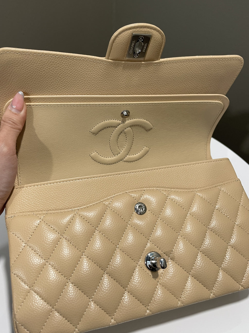 Chanel Classic Quilted Medium Double Flap Beige Claire