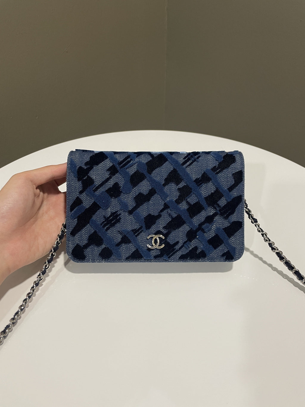 Chanel Wallet On Chain Blue Velour Denim