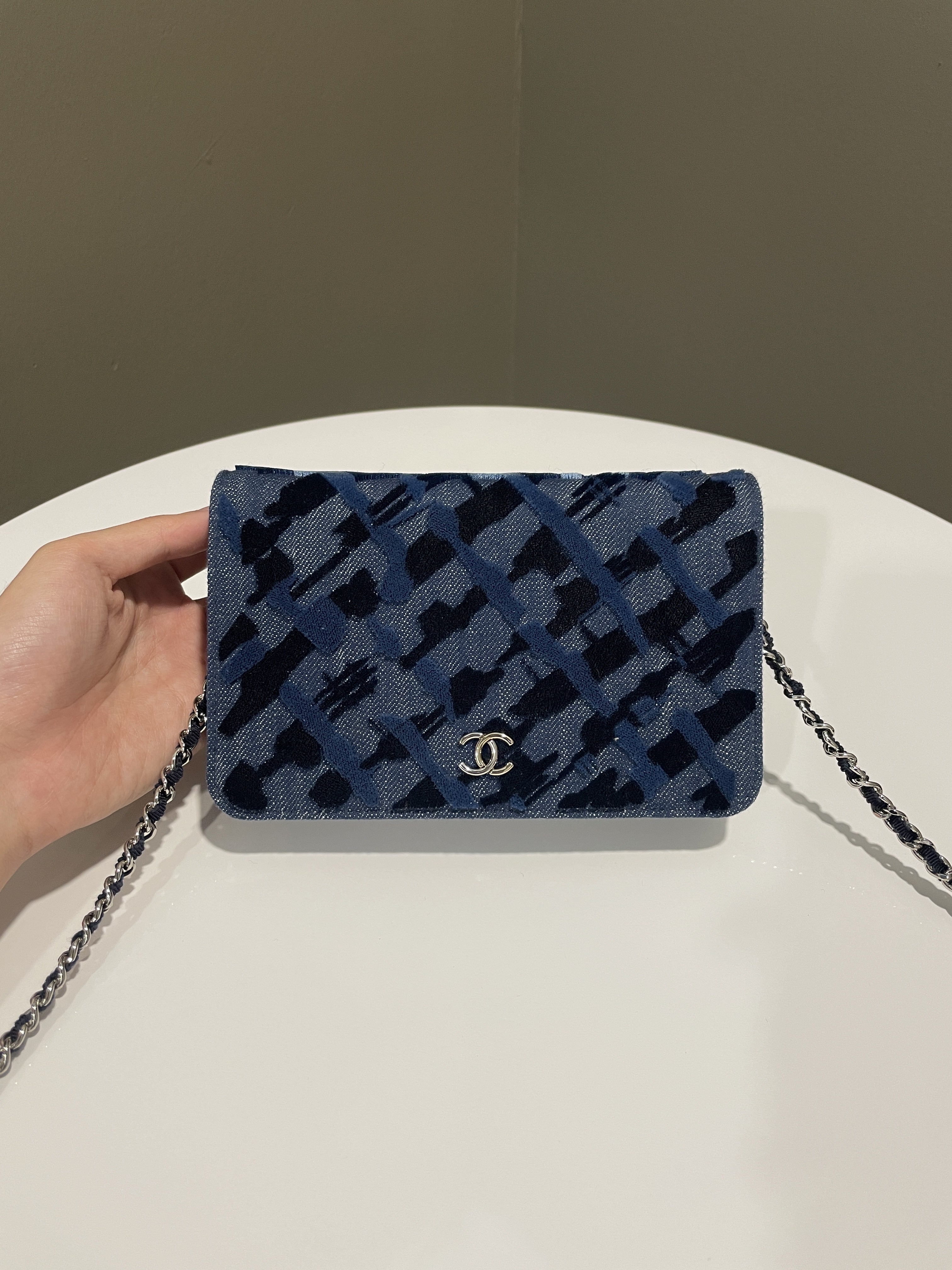 Chanel Wallet On Chain Blue Velour Denim