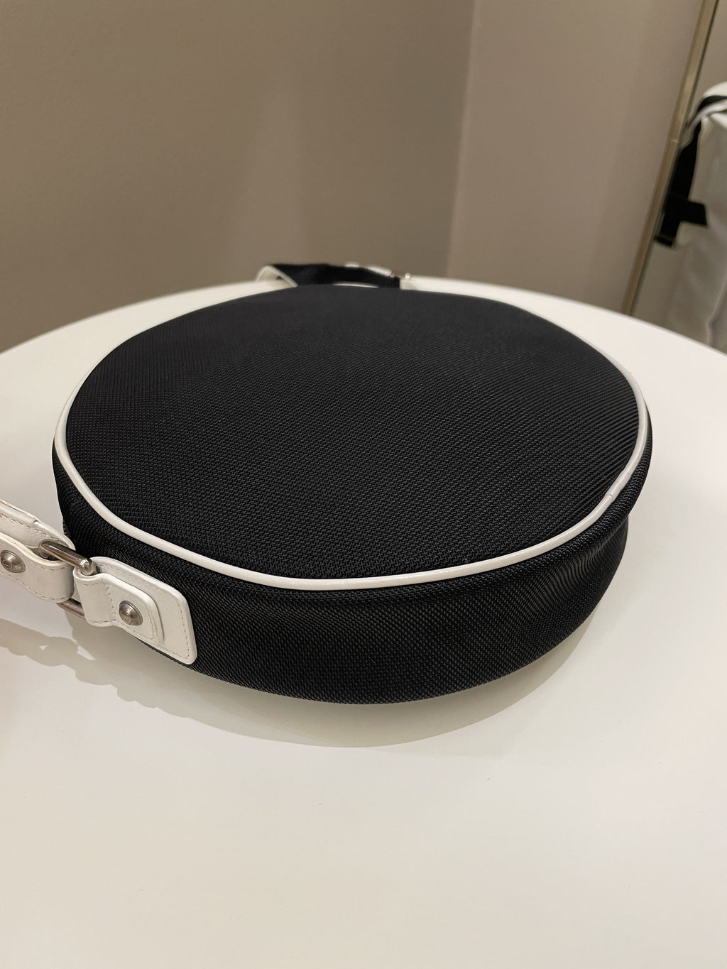 Chanel Airlines Round Crossbody Bag Black, Blue, Red, White Canvas and Rubber