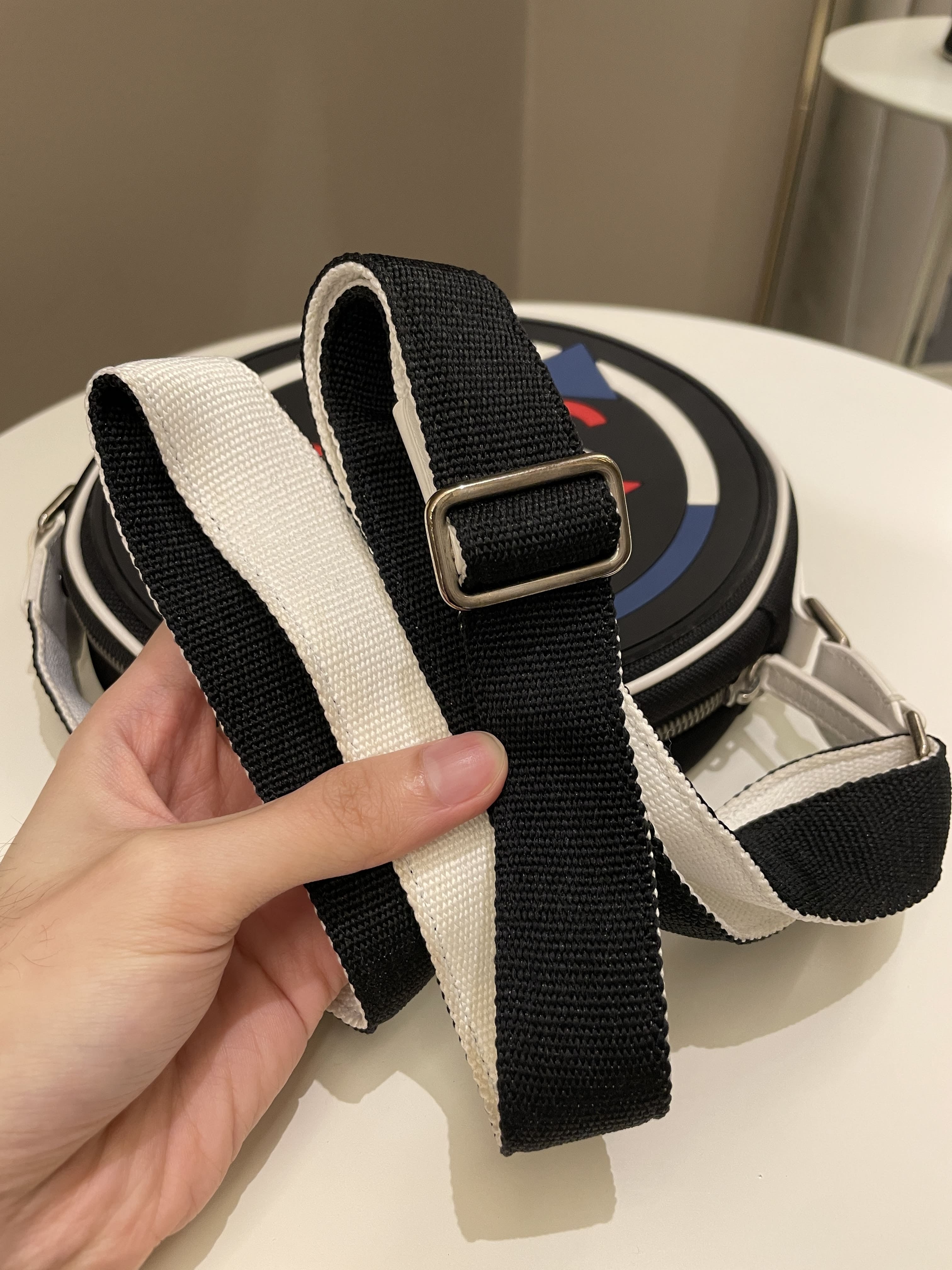Chanel Airlines Round Crossbody Bag Black, Blue, Red, White Canvas and Rubber