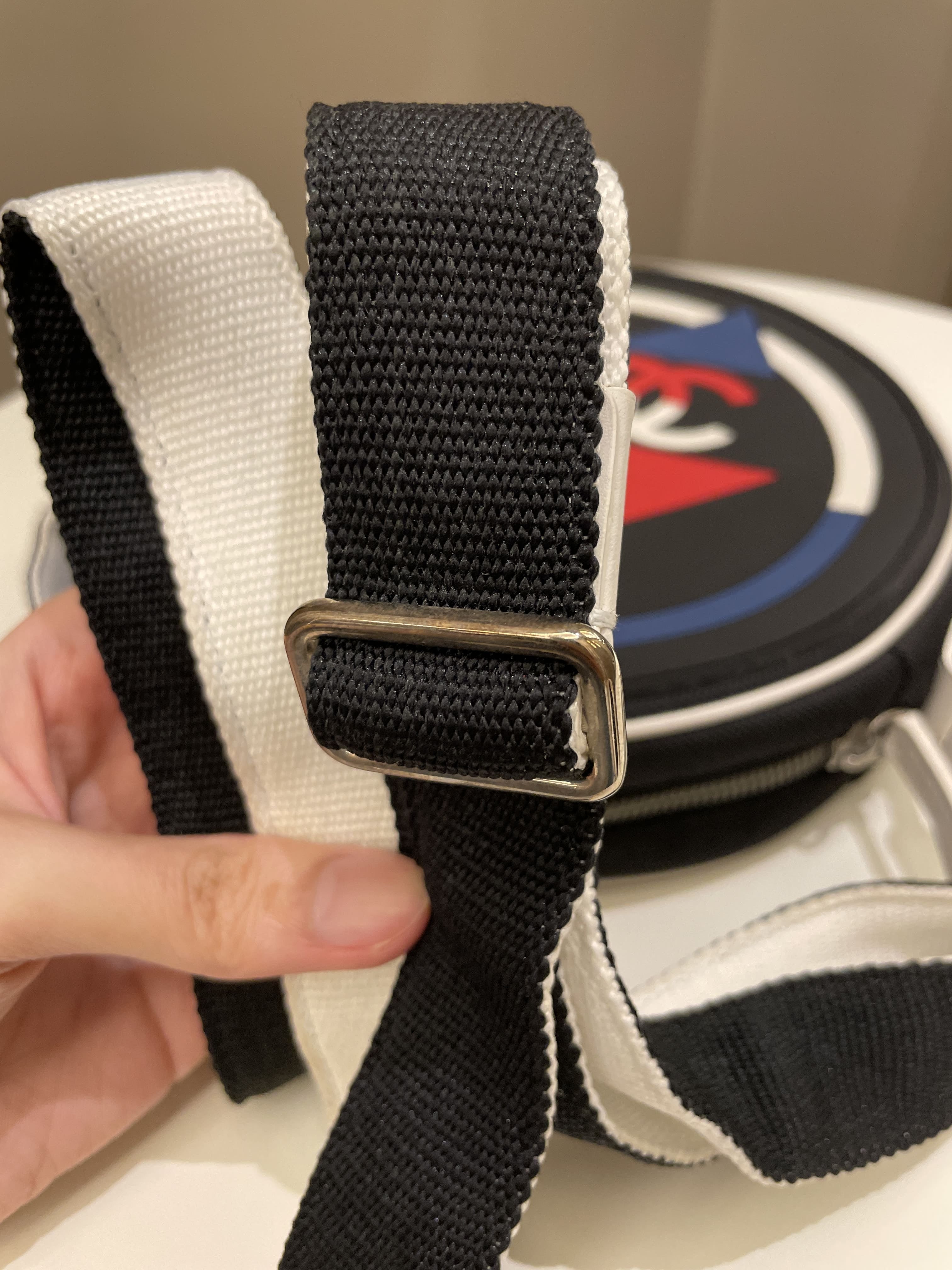Chanel Airlines Round Crossbody Bag Black, Blue, Red, White Canvas and Rubber