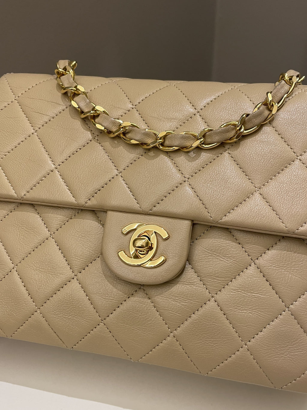 Chanel Vintage Quilted Flap Beige Lambskin