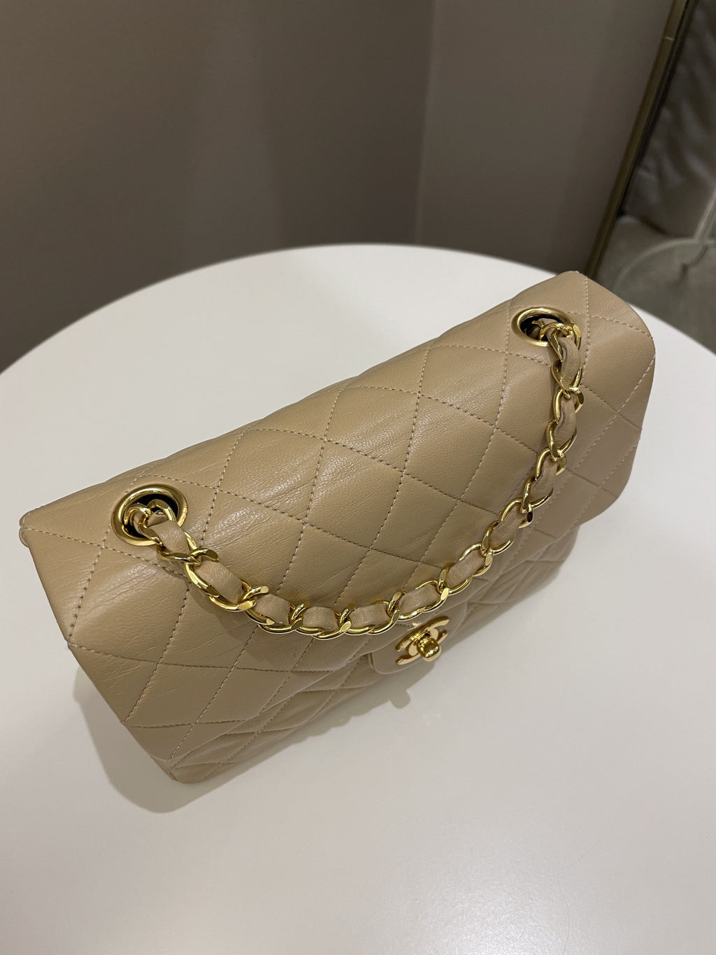 Chanel Vintage Quilted Flap Beige Lambskin