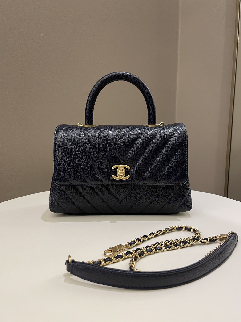Chanel Chevron Coco Handle Midnight Blue Caviar