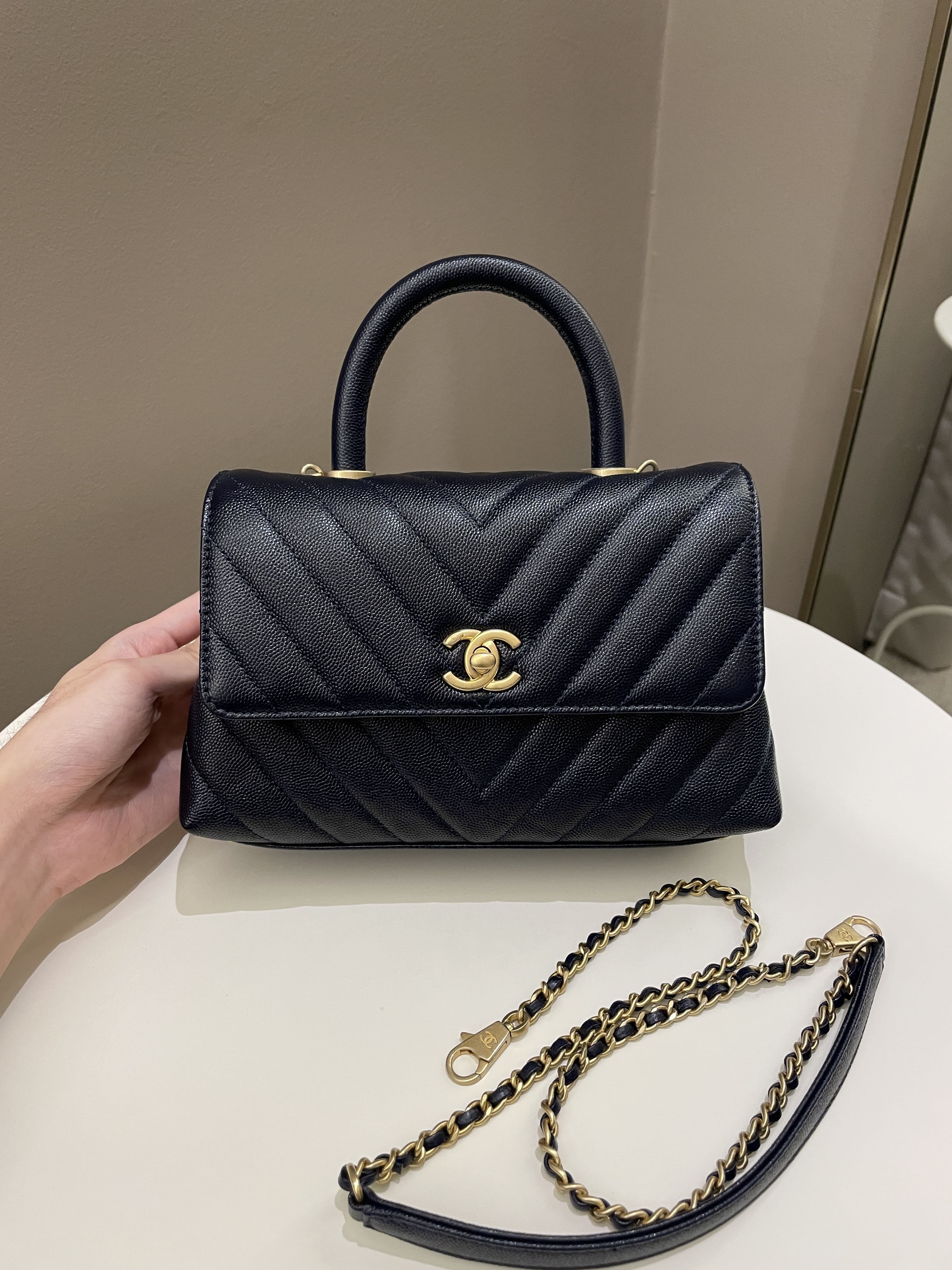 Chanel Chevron Coco Handle Midnight Blue Caviar