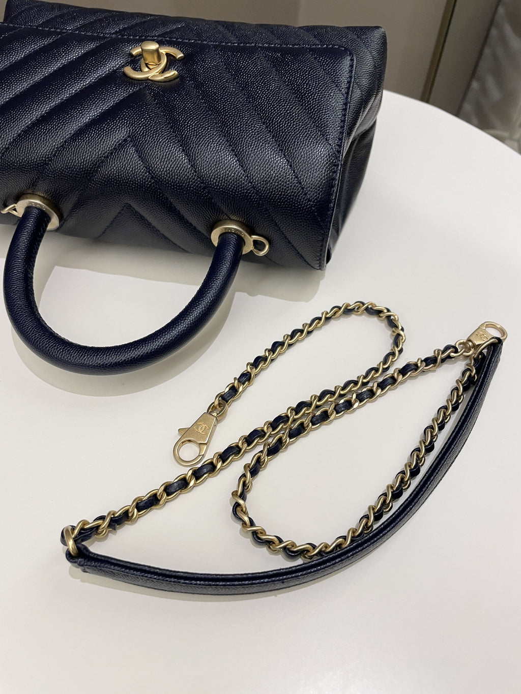 Chanel Chevron Coco Handle Midnight Blue Caviar