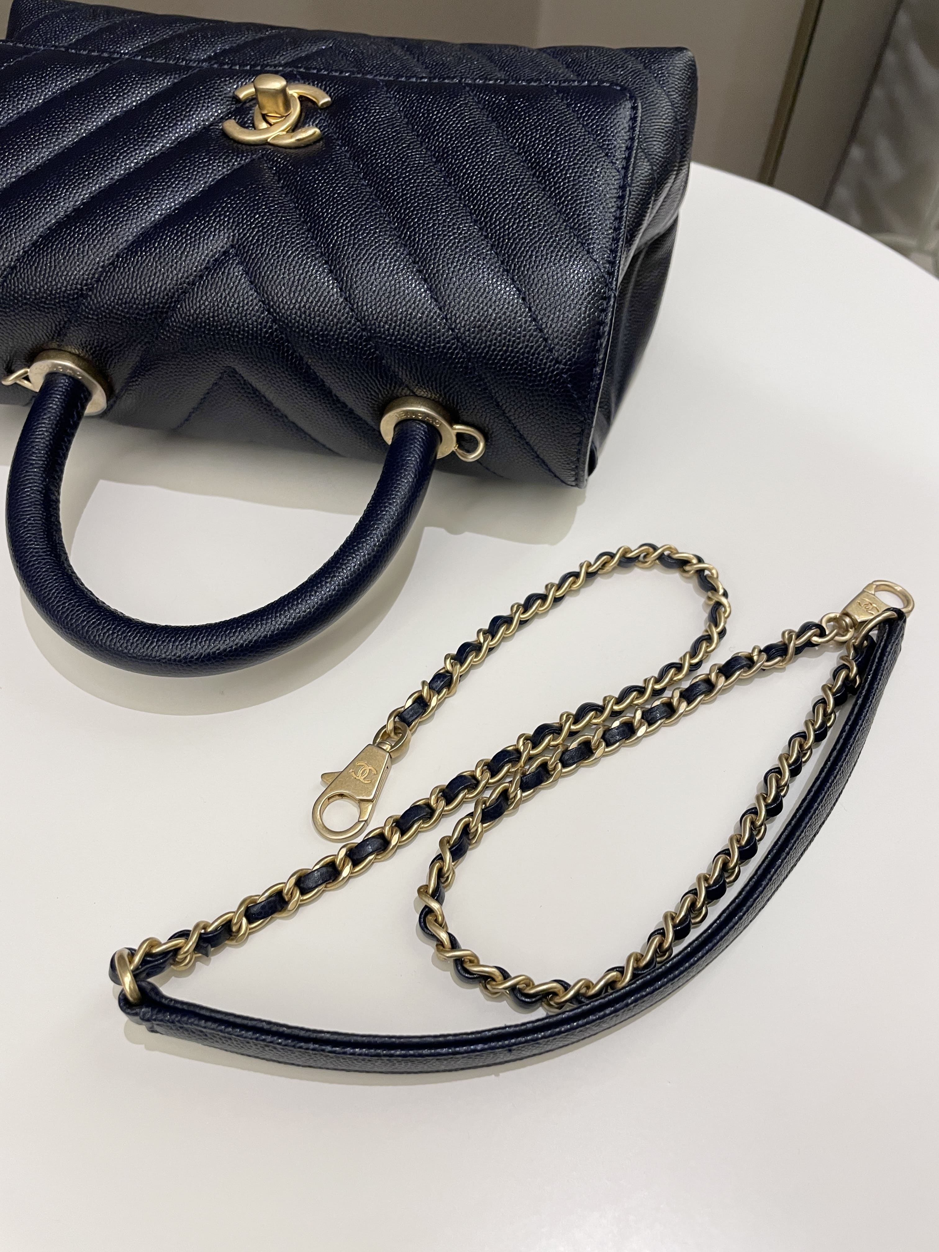Chanel Chevron Coco Handle Midnight Blue Caviar