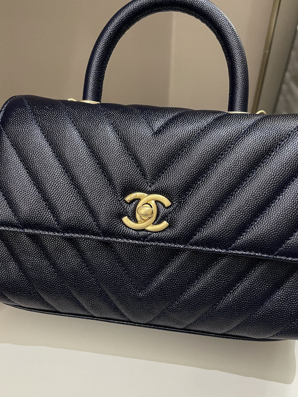 Chanel Chevron Coco Handle Midnight Blue Caviar