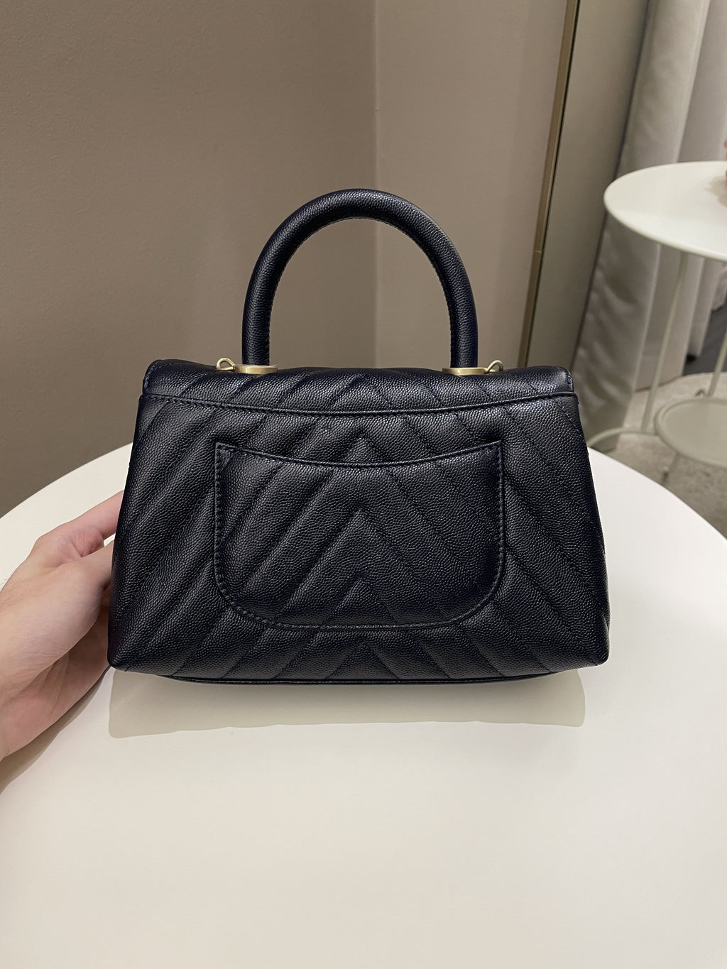 Chanel Chevron Coco Handle Midnight Blue Caviar