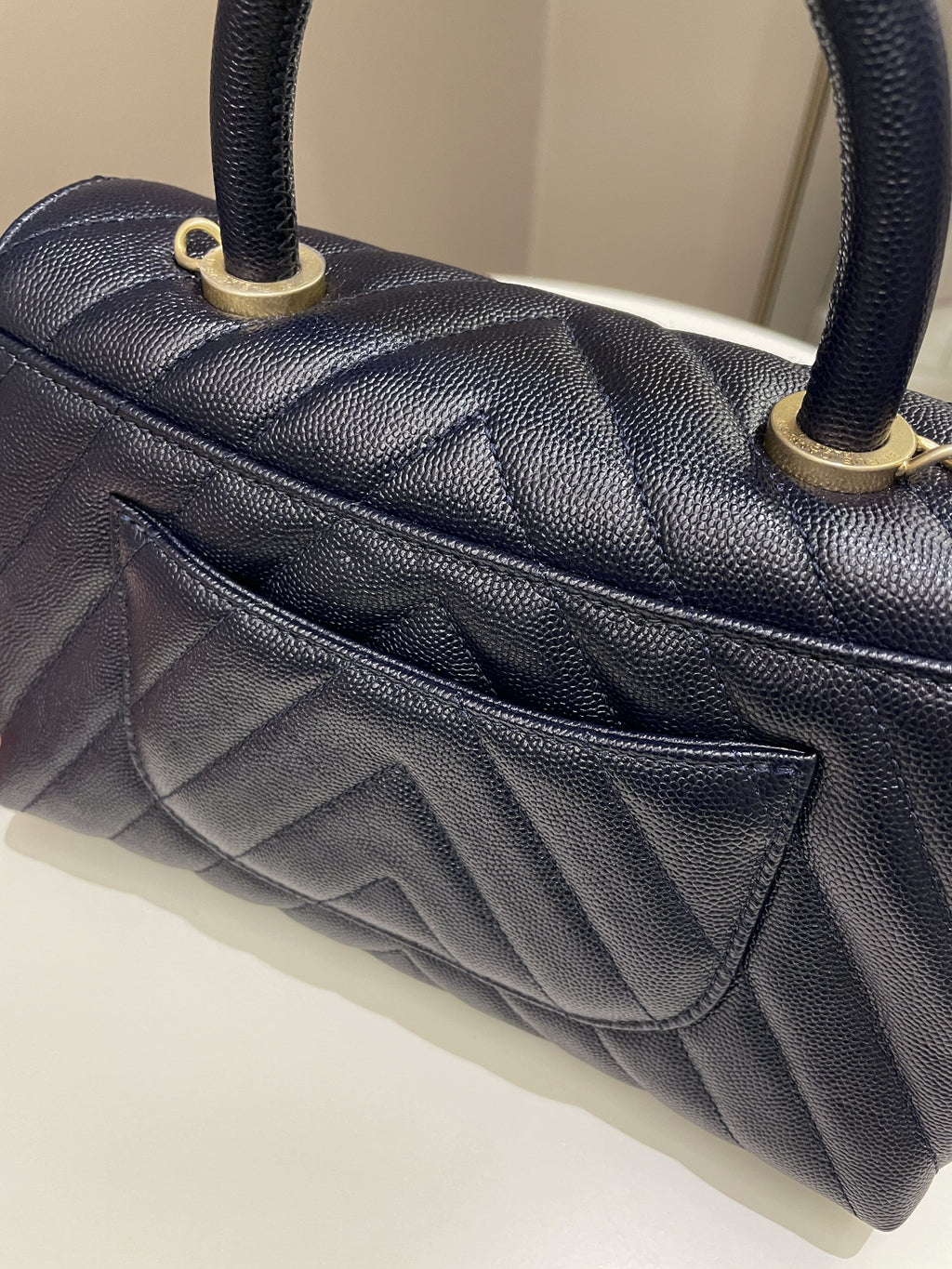 Chanel Chevron Coco Handle Midnight Blue Caviar