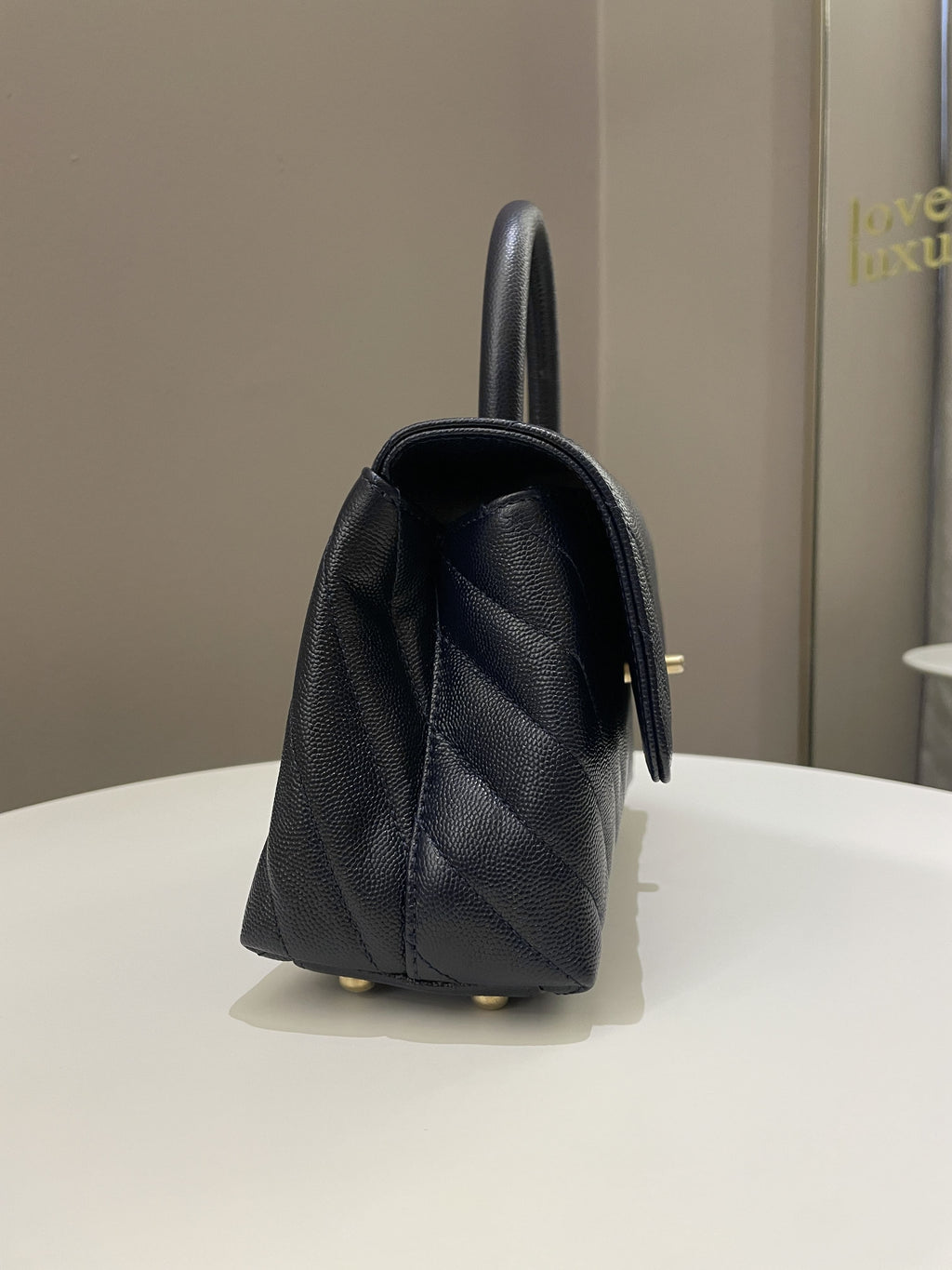 Chanel Chevron Coco Handle Midnight Blue Caviar