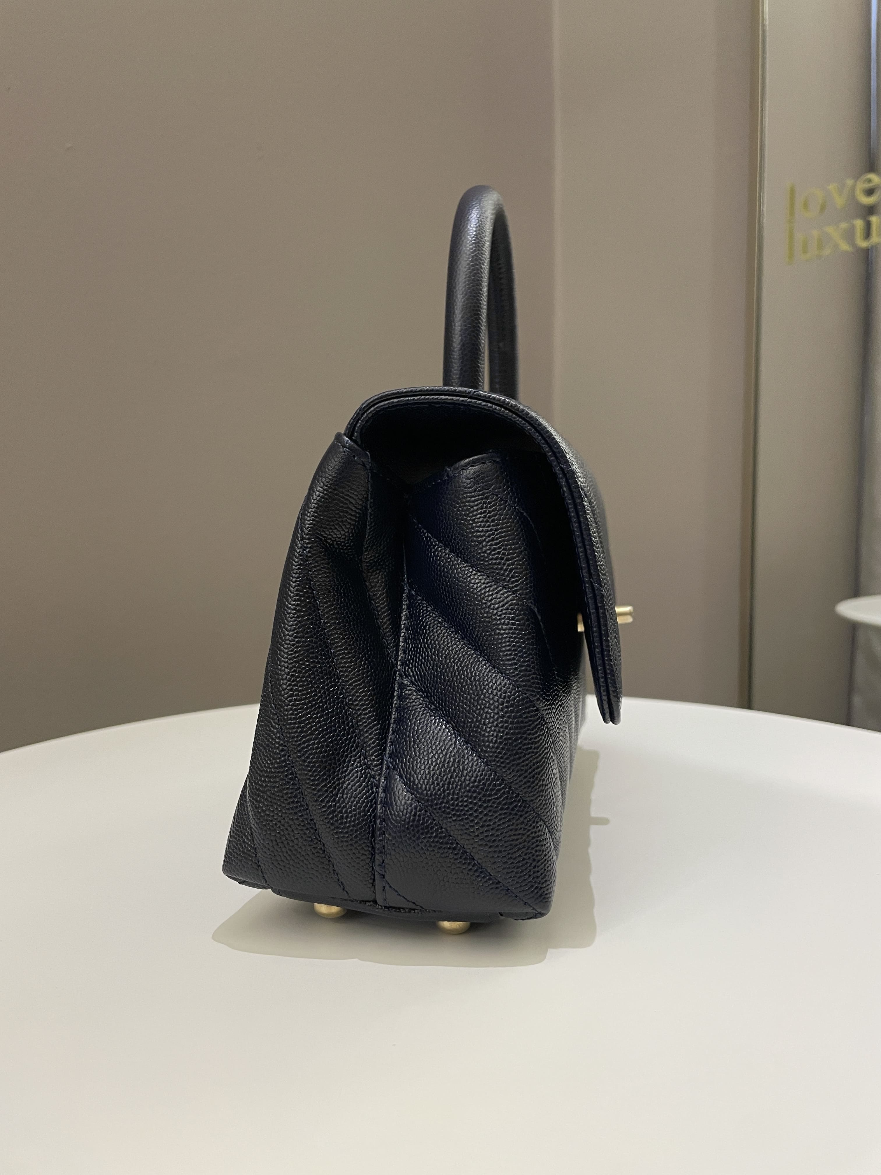 Chanel Chevron Coco Handle Midnight Blue Caviar
