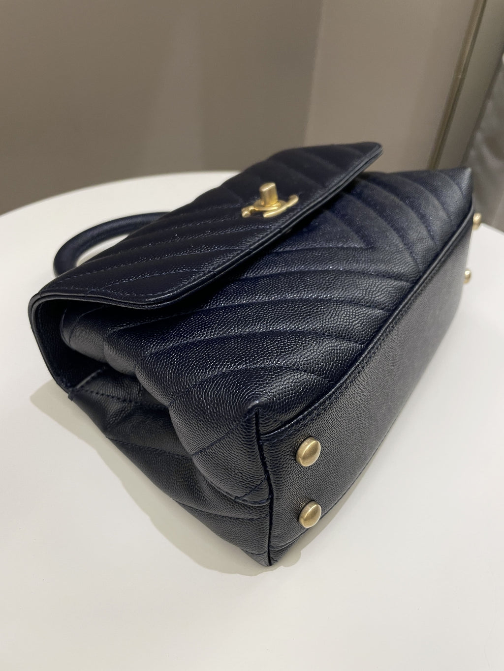 Chanel Chevron Coco Handle Midnight Blue Caviar