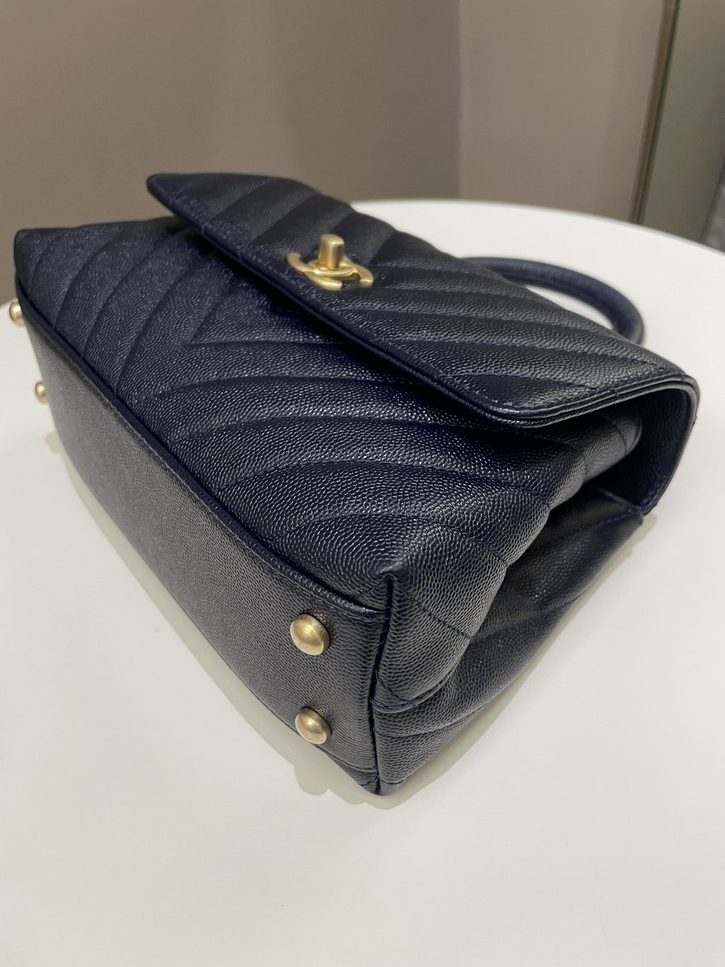 Chanel Chevron Coco Handle Midnight Blue Caviar