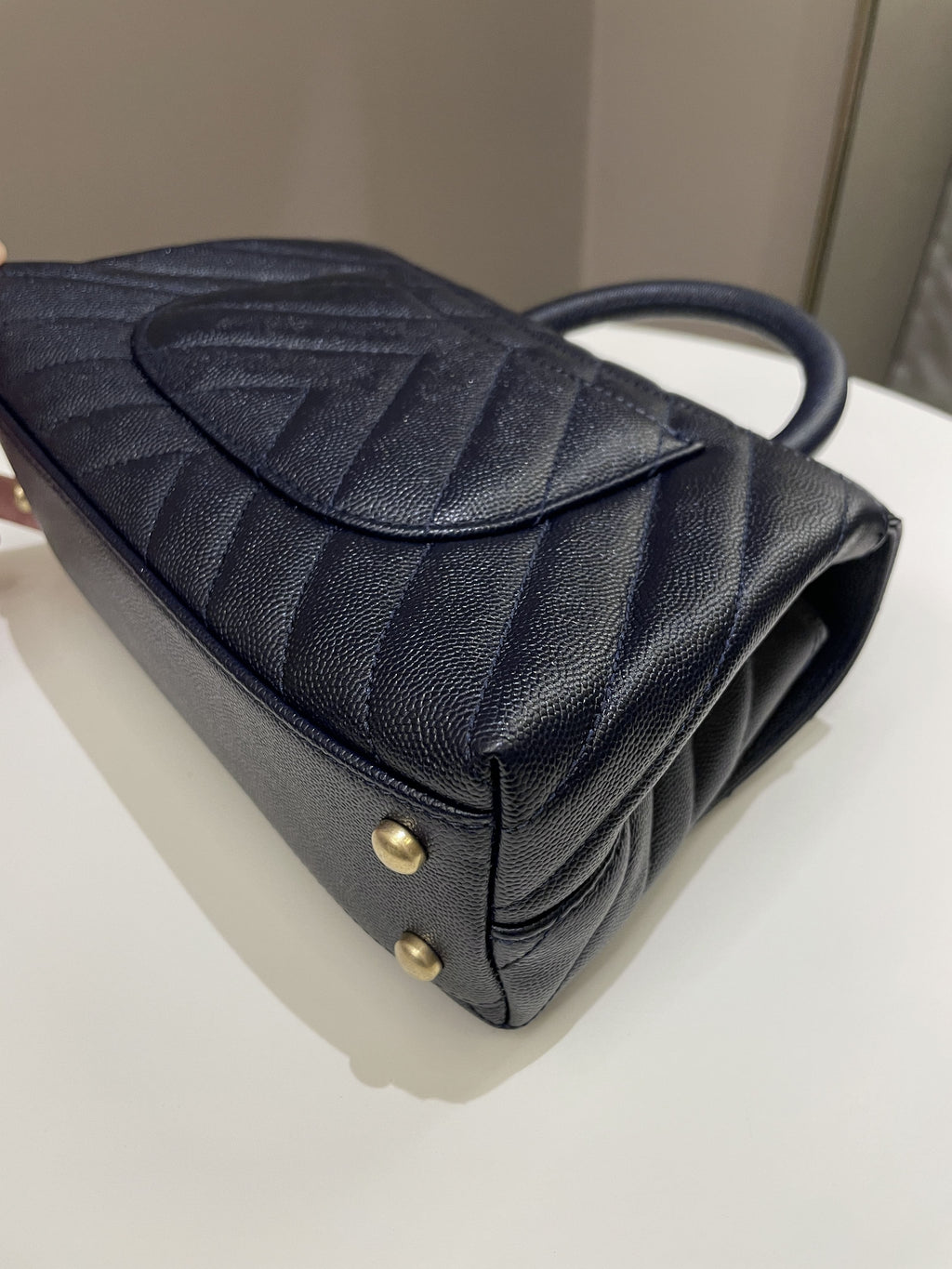 Chanel Chevron Coco Handle Midnight Blue Caviar