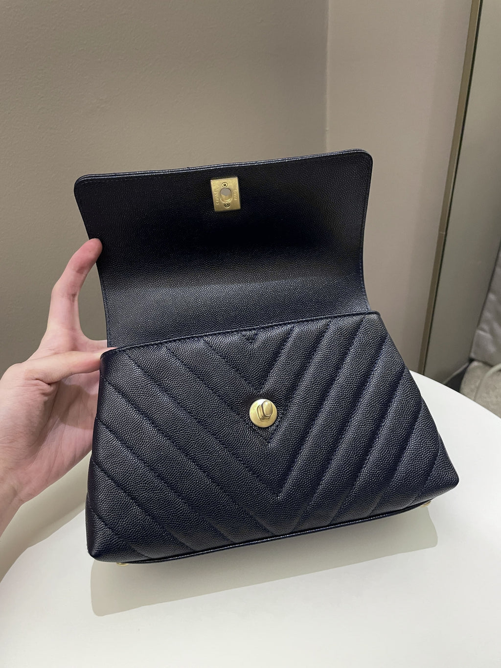 Chanel Chevron Coco Handle Midnight Blue Caviar