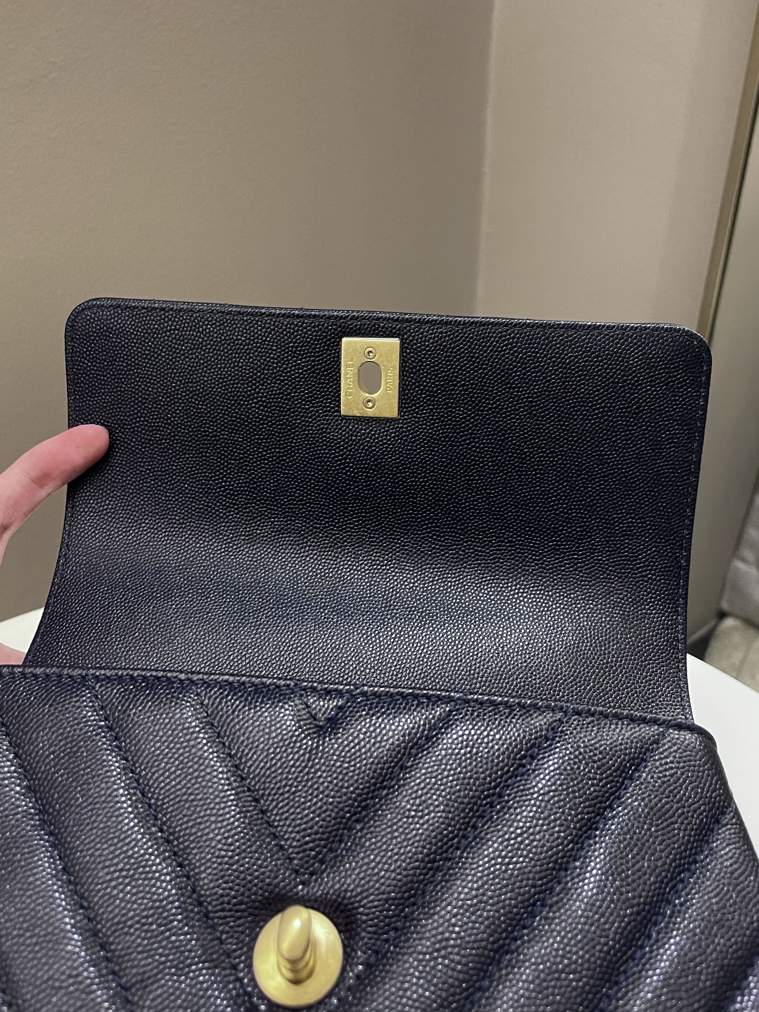 Chanel Chevron Coco Handle Midnight Blue Caviar