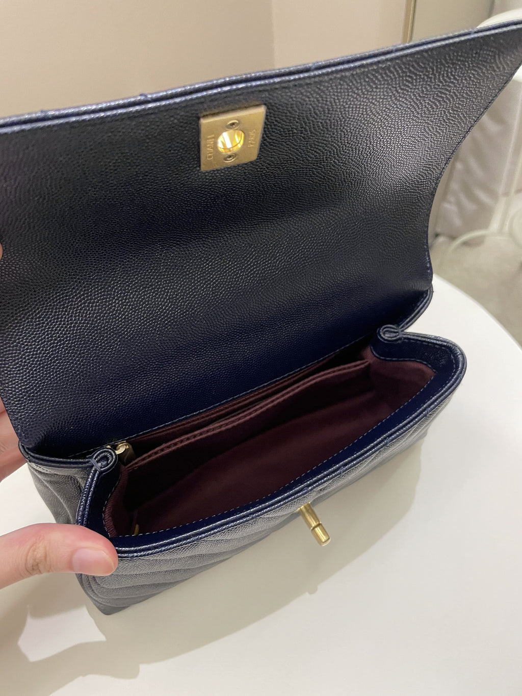 Chanel Chevron Coco Handle Midnight Blue Caviar