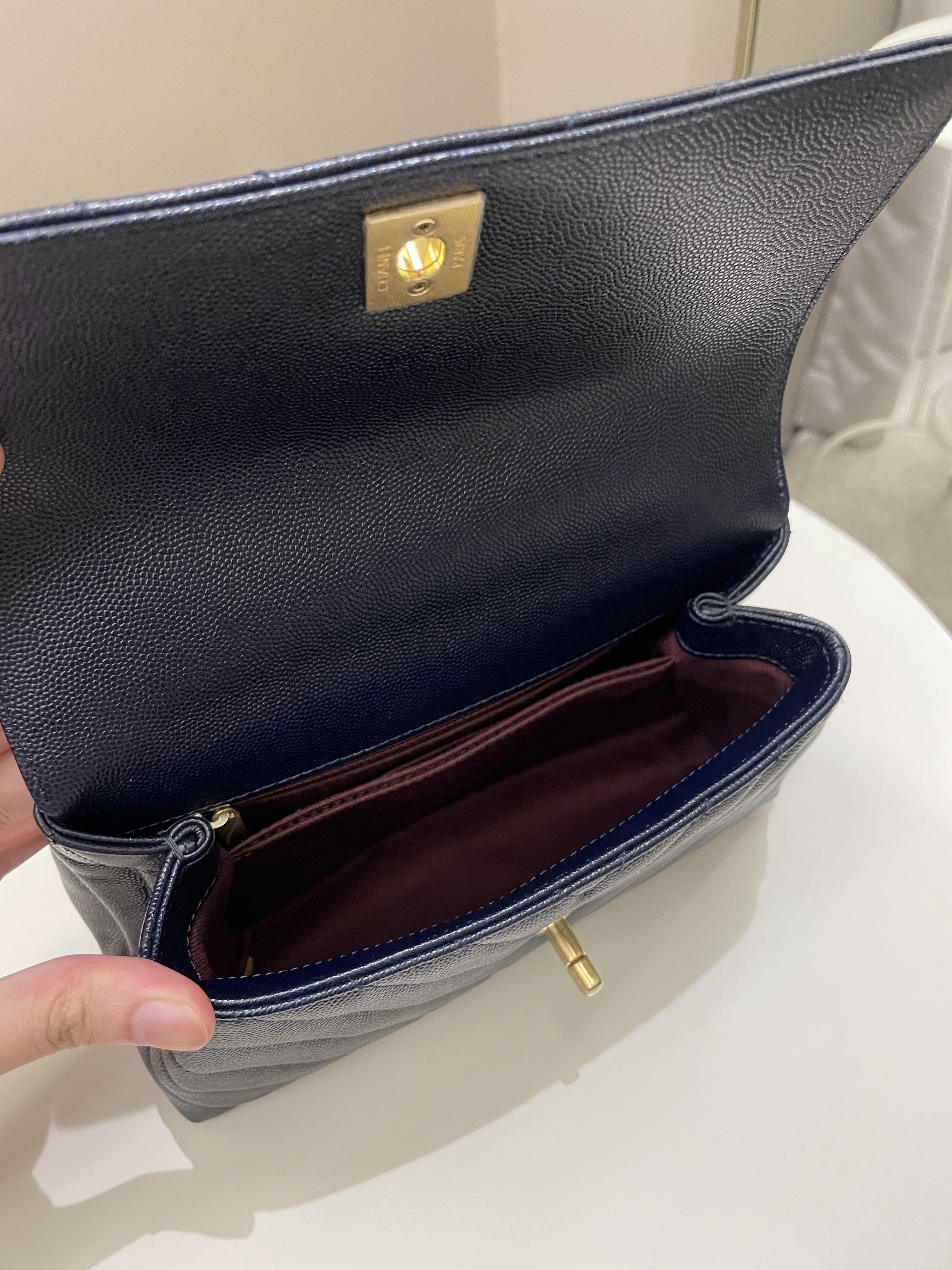 Chanel Chevron Coco Handle Midnight Blue Caviar