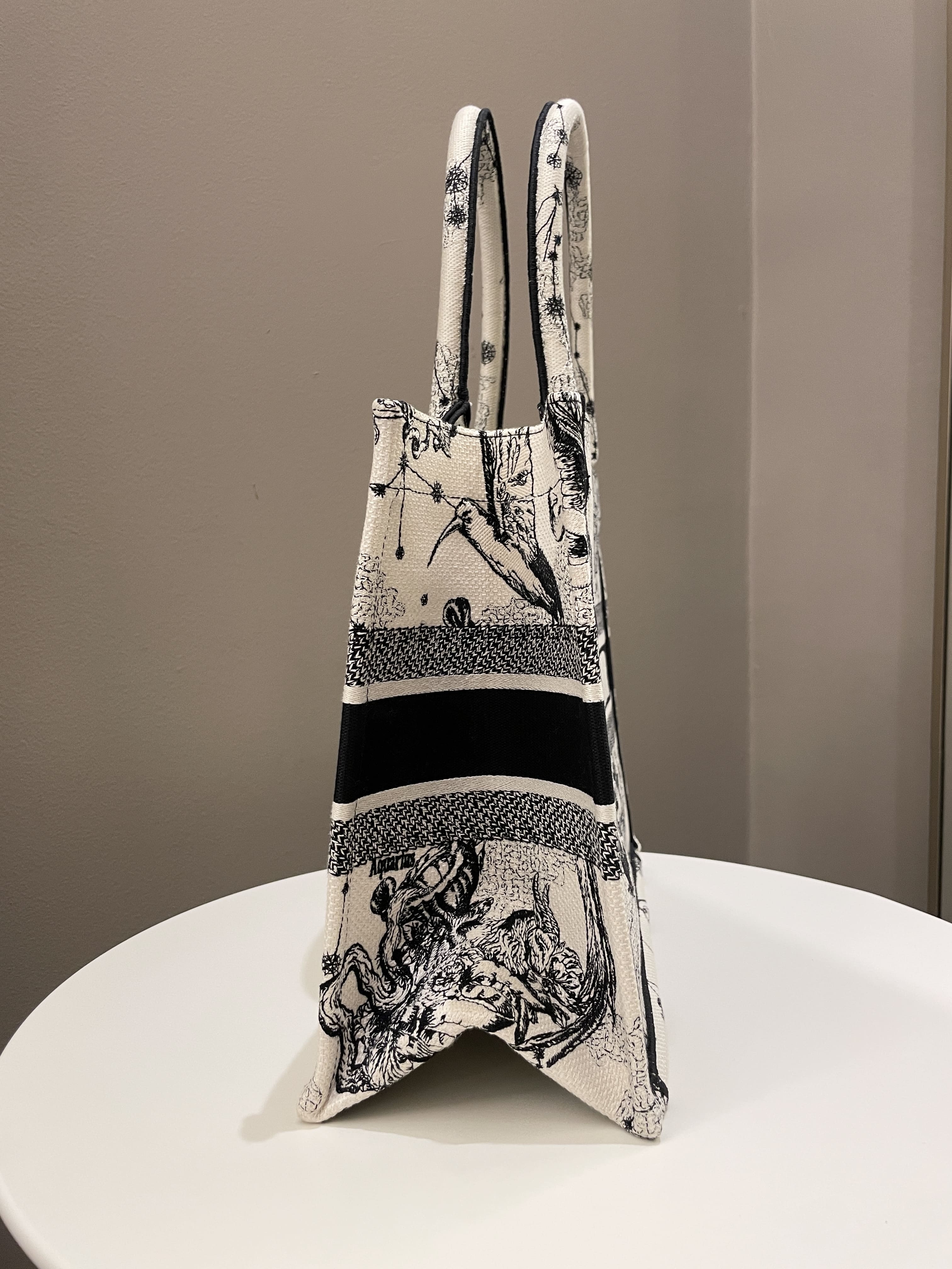Dior Toile De Jouy Zodiac Book Tote Black/ White Embroidery